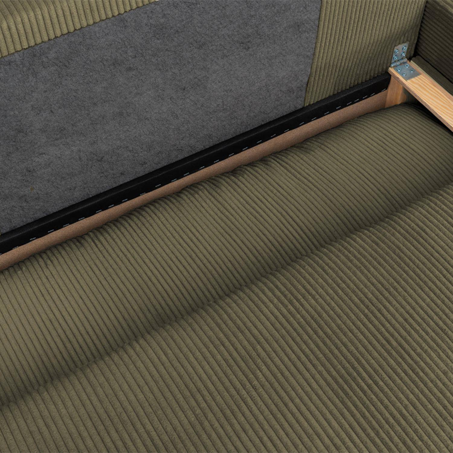 Banquette canapé d'angle droit convertible 3 places velours côtelé avec coffre kaki - Nelson Photo6