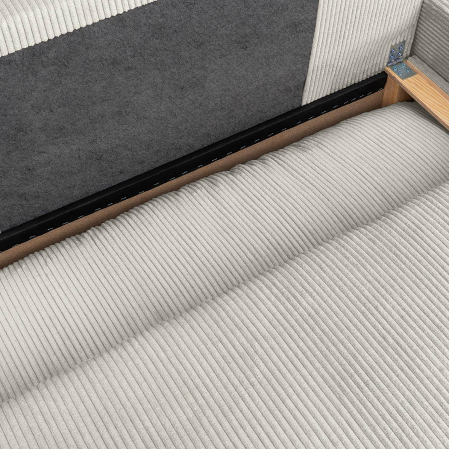Banquette canapé d'angle droit convertible 3 places velours côtelé avec coffre greige - Nelson Photo6