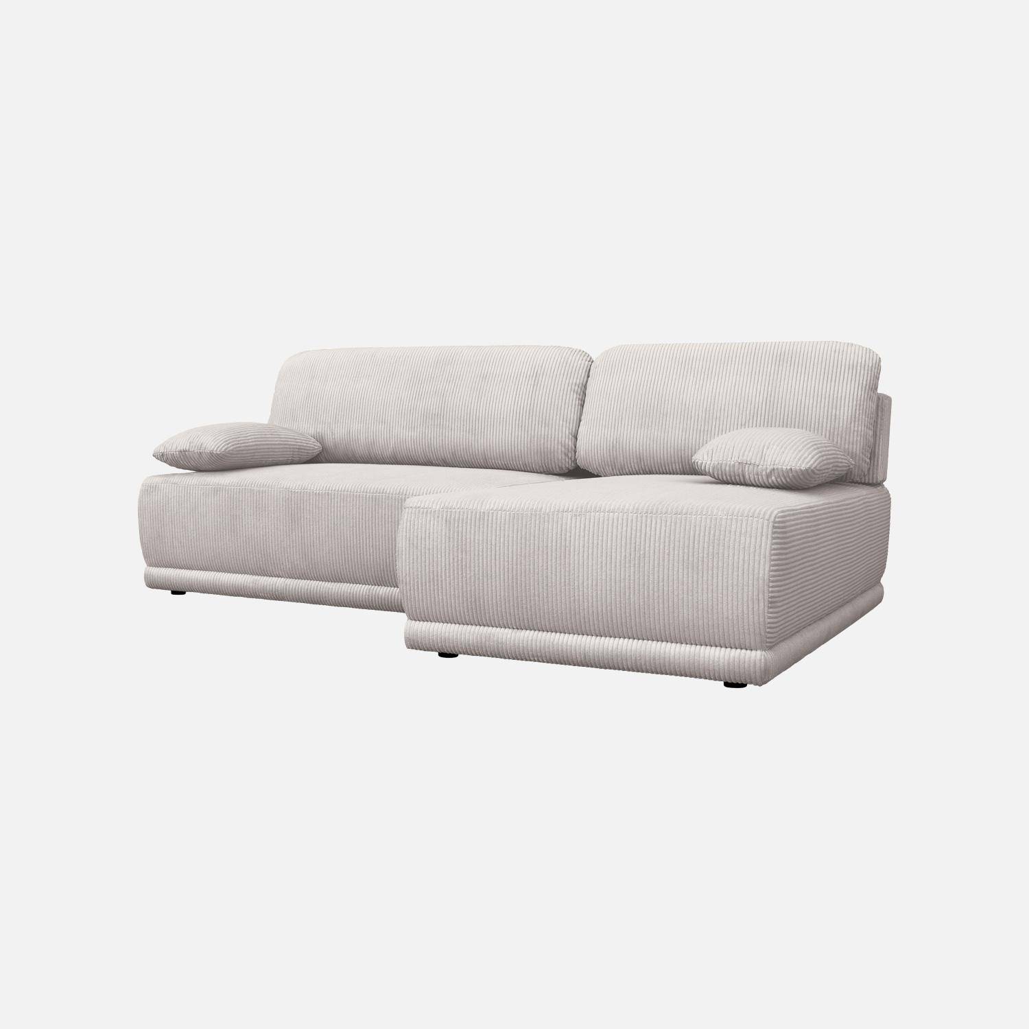 Banquette canapé d'angle droit convertible 3 places velours côtelé avec coffre greige - Nelson Photo1