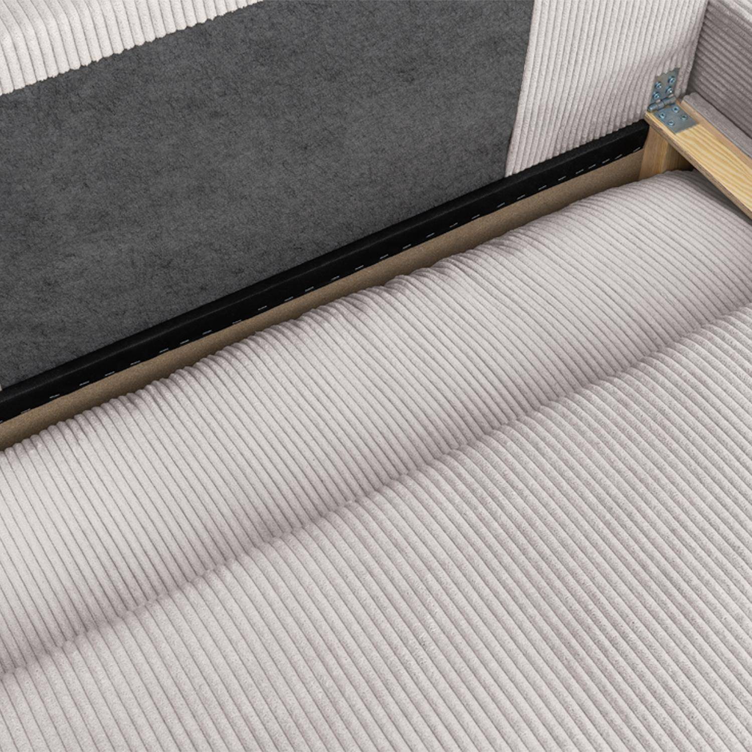 Banquette canapé d'angle droit convertible 3 places velours côtelé avec coffre greige - Nelson Photo5