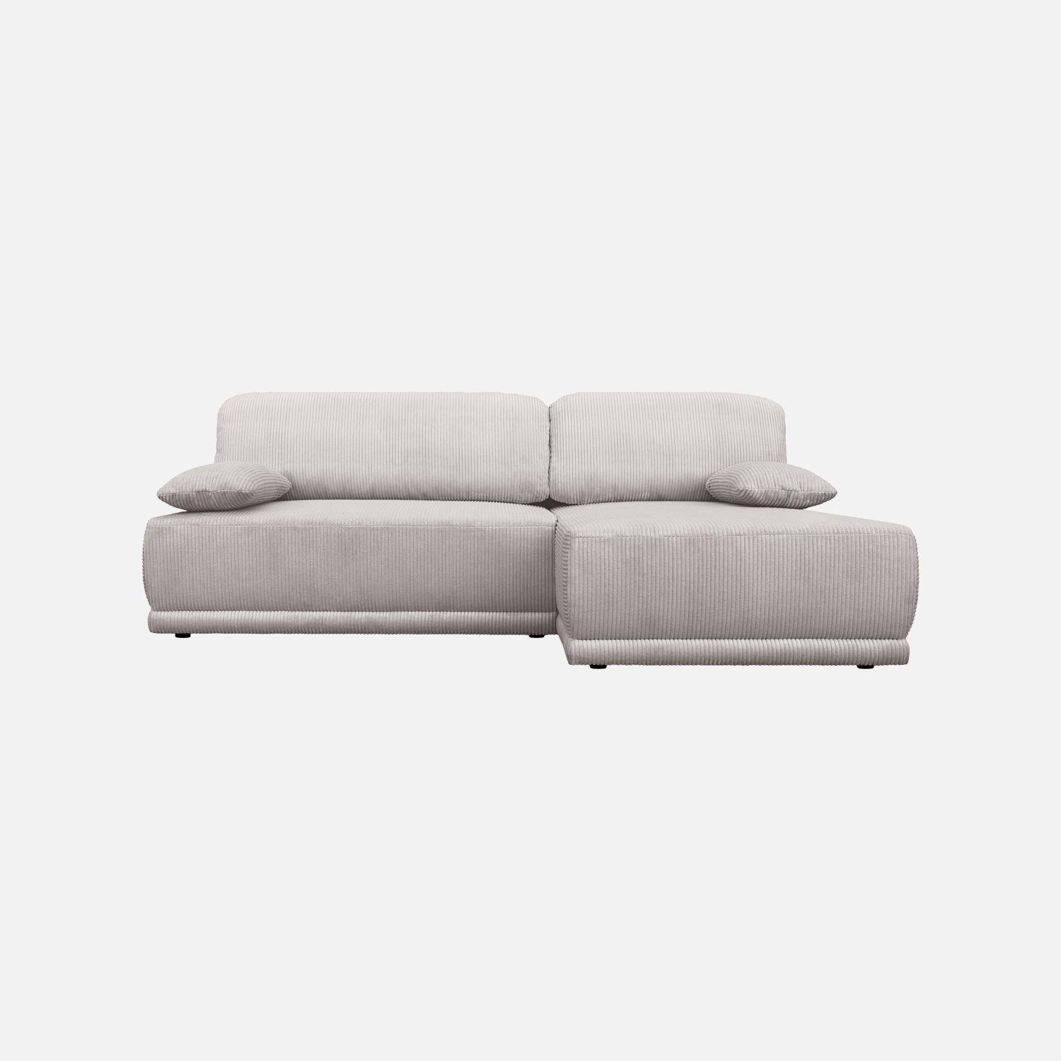 Banquette canapé d'angle droit convertible 3 places velours côtelé avec coffre greige - Nelson,sweeek,Photo2