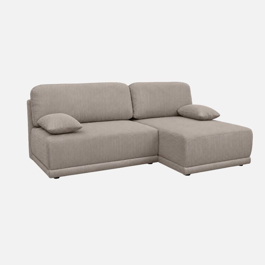 Canapé d'angle droit convertible 3 places velours coffre taupe