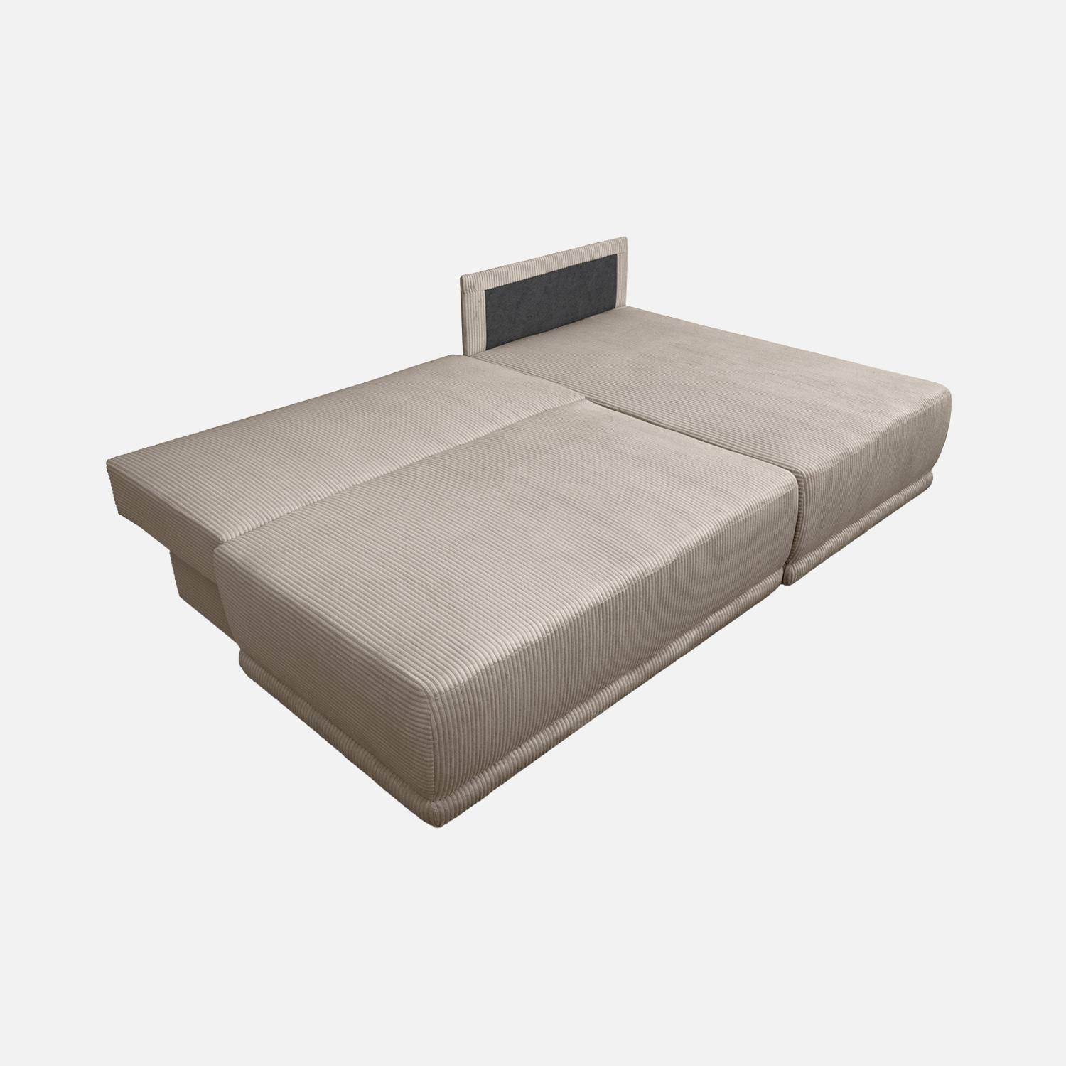 Banquette canapé d'angle droit convertible 3 places velours côtelé avec coffre taupe - Nelson Photo4