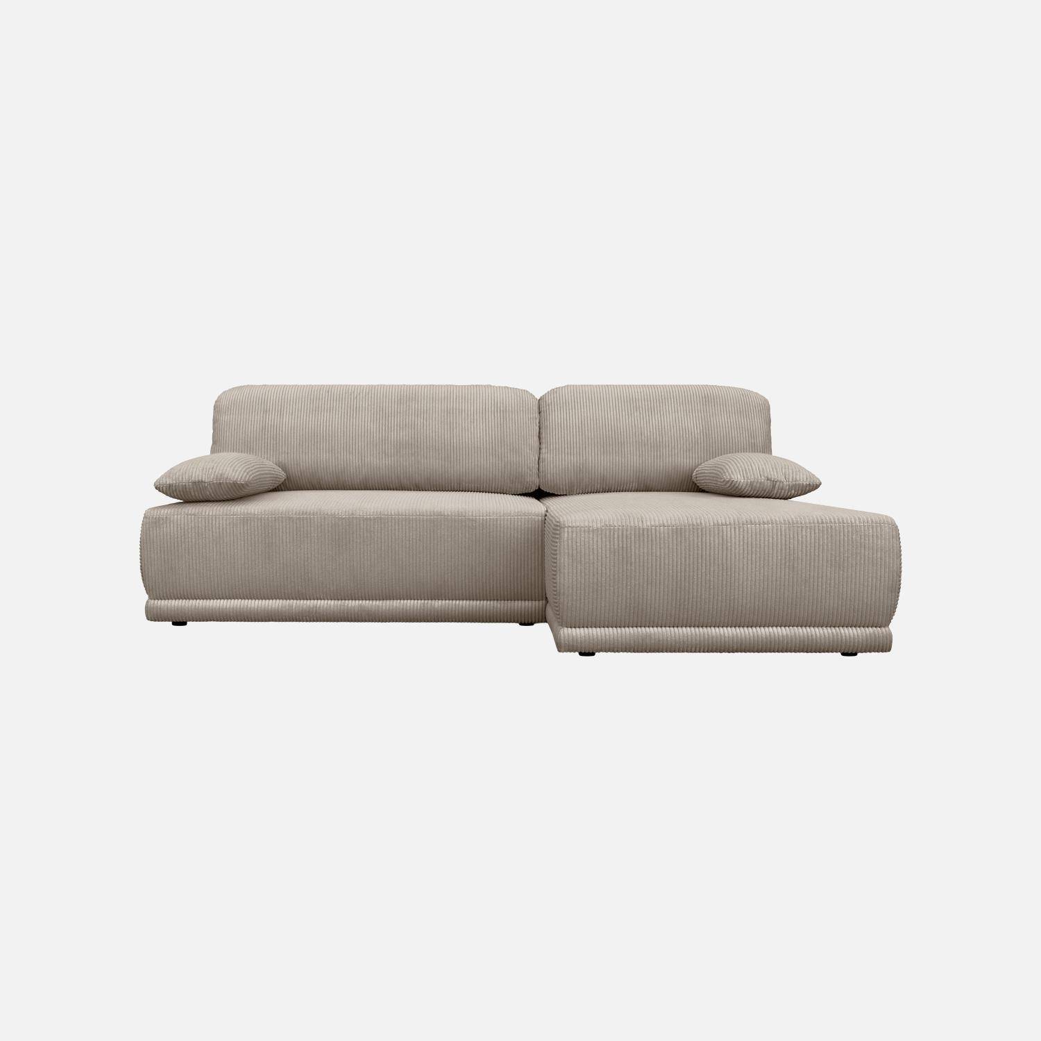 Banquette canapé d'angle droit convertible 3 places velours côtelé avec coffre taupe - Nelson Photo2