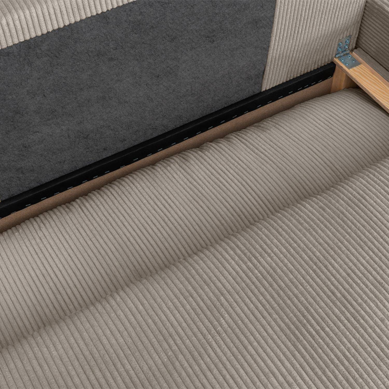 Banquette canapé d'angle droit convertible 3 places velours côtelé avec coffre taupe - Nelson Photo6