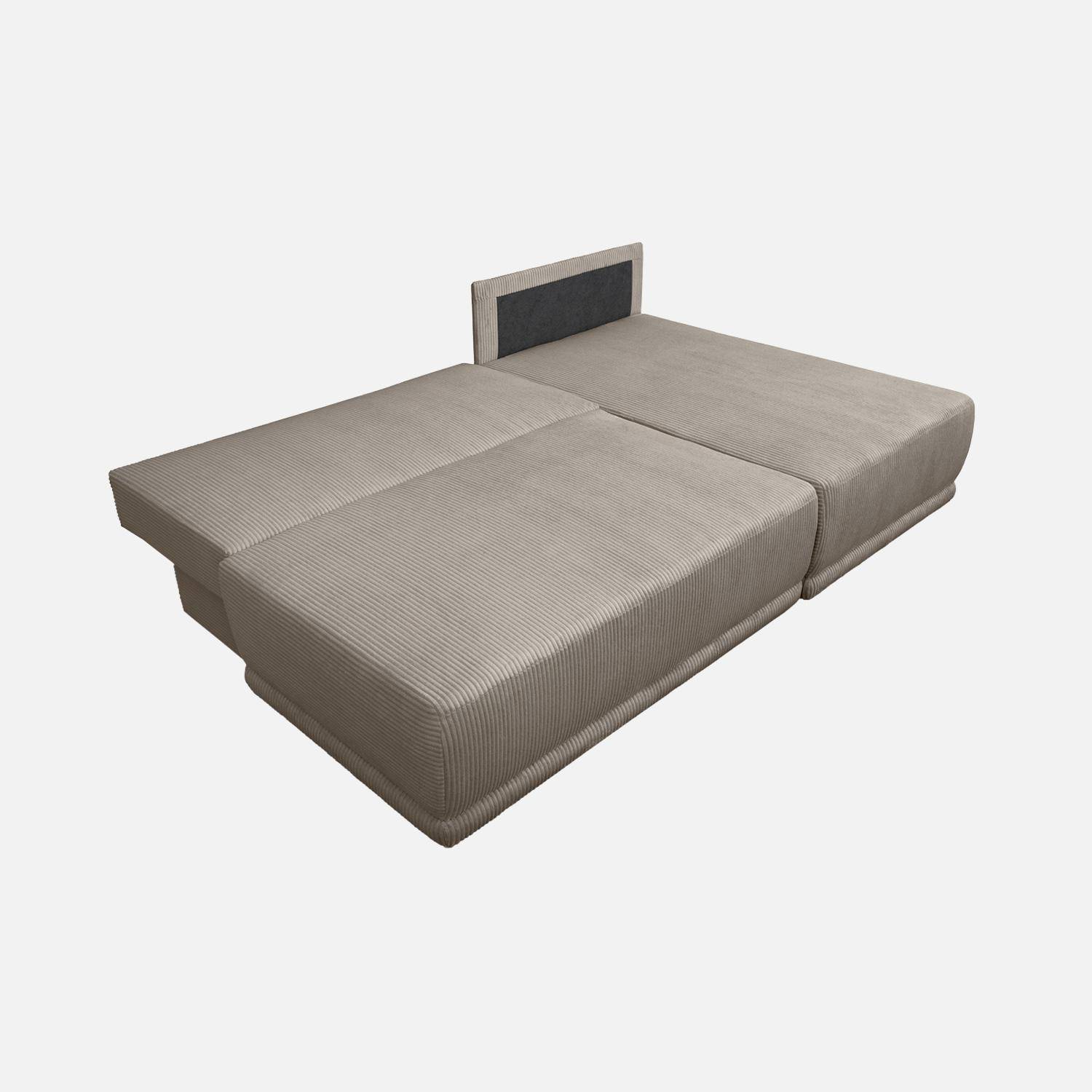 Banquette canapé d'angle droit convertible 3 places velours côtelé avec coffre taupe - Nelson Photo5