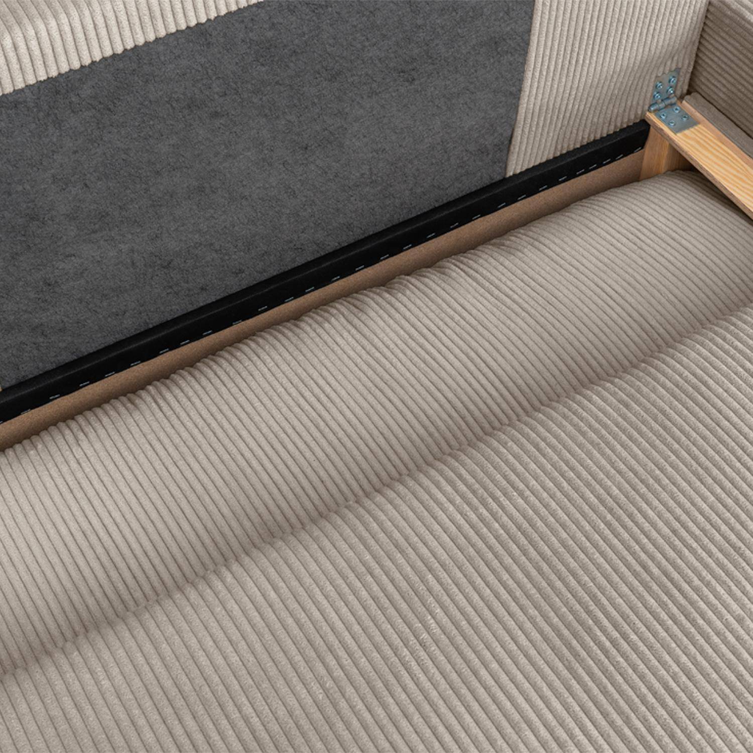 Banquette canapé d'angle droit convertible 3 places velours côtelé avec coffre taupe - Nelson Photo5