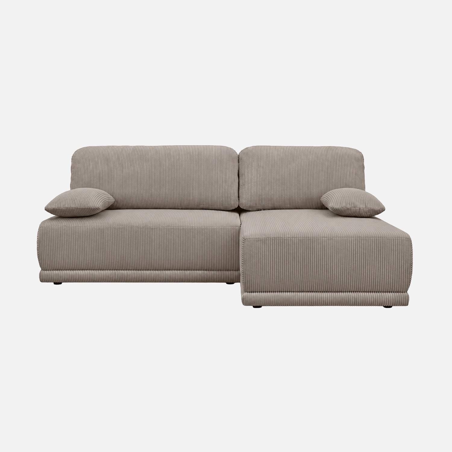 Banquette canapé d'angle droit convertible 3 places velours côtelé avec coffre taupe - Nelson Photo3