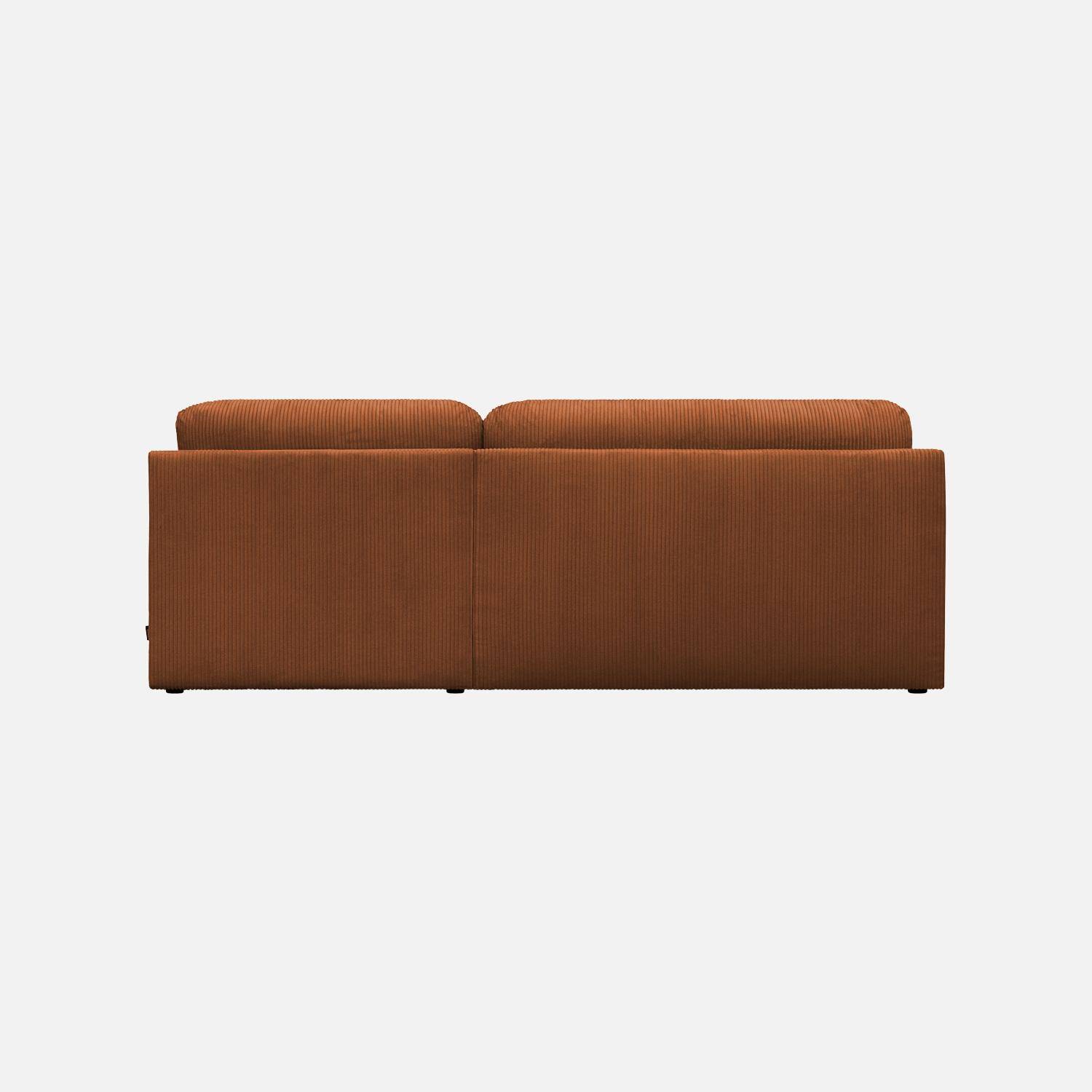 Banquette canapé d'angle droit convertible 3 places velours côtelé avec coffre brique - Nelson Photo3