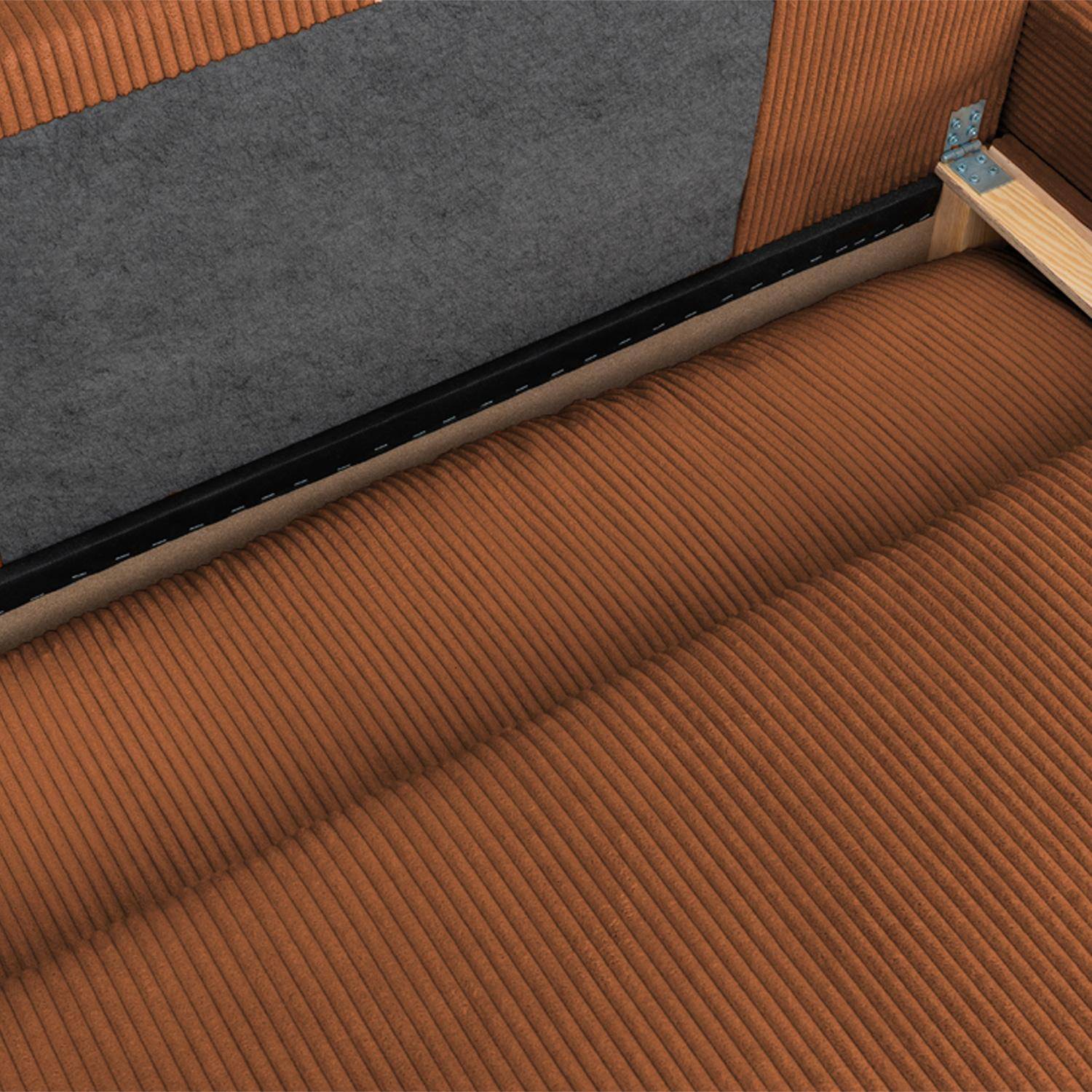 Banquette canapé d'angle droit convertible 3 places velours côtelé avec coffre brique - Nelson Photo6