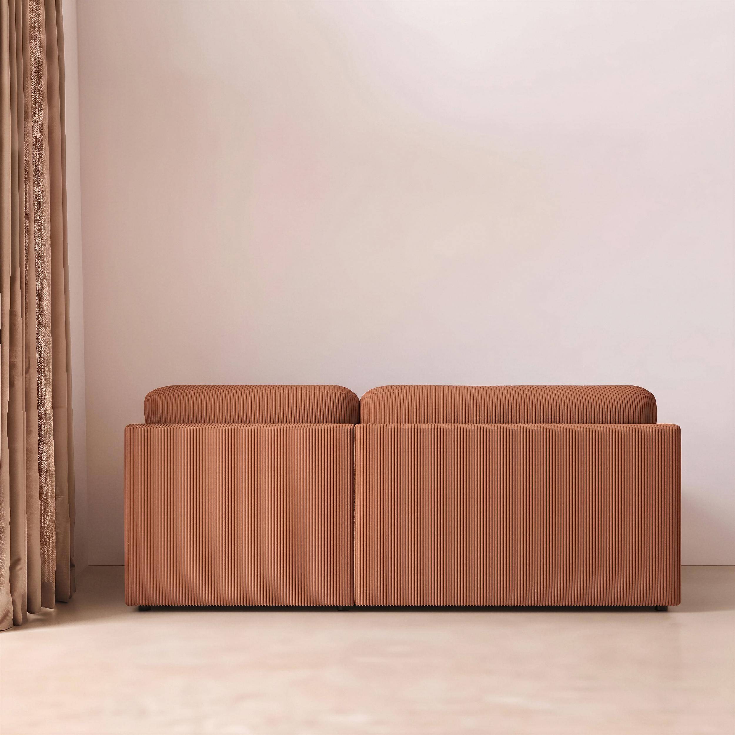 3-Sitzer Ecksofa mit Schlaffunktion, Stauraum und Cordbezug, Ecke rechts ziegelrot - Nelson Photo4