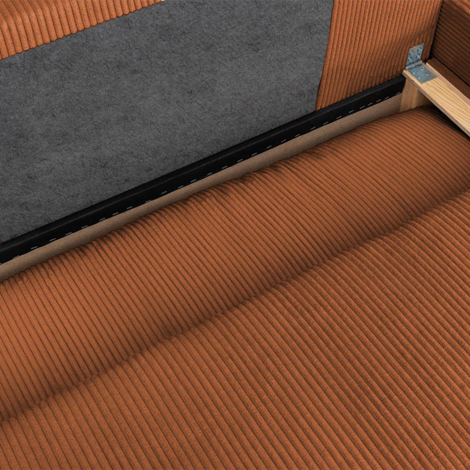 Banquette canapé d'angle droit convertible 3 places velours côtelé avec coffre brique - Nelson Photo5