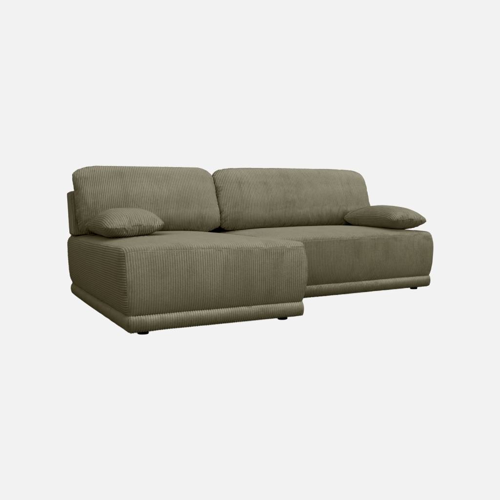 Canapé d'angle gauche convertible 3 places velours coffre kaki