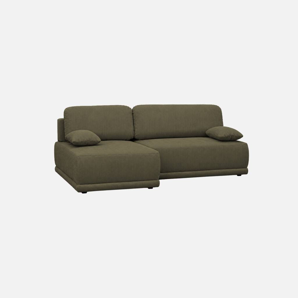 Canapé d'angle gauche convertible 3 places velours coffre kaki