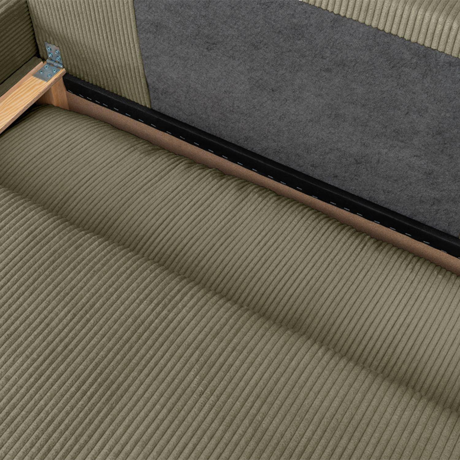 Banquette canapé d'angle gauche convertible 3 places velours côtelé avec coffre kaki - Nelson Photo5