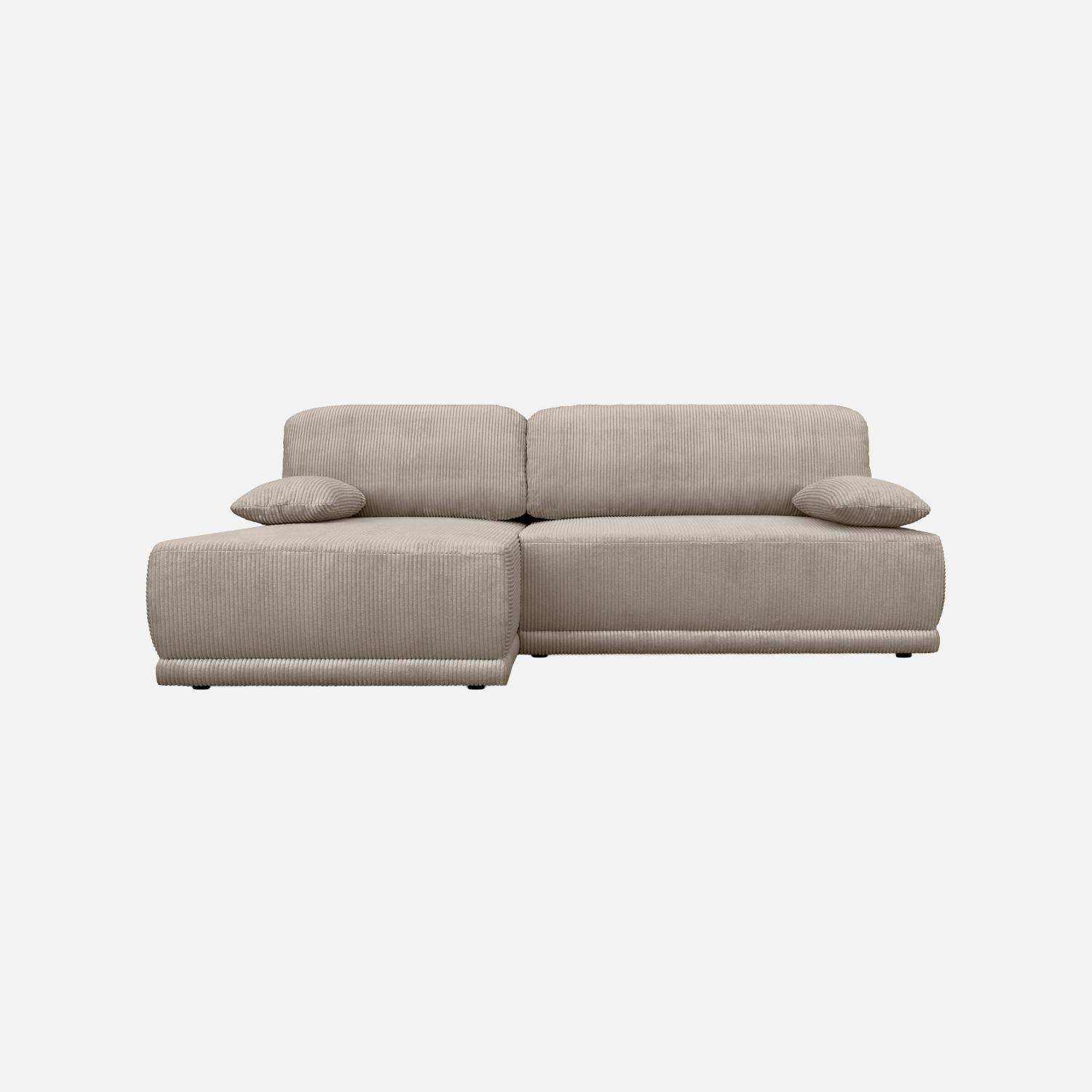 Banquette canapé d'angle gauche convertible 3 places velours côtelé avec coffre taupe - Nelson Photo2