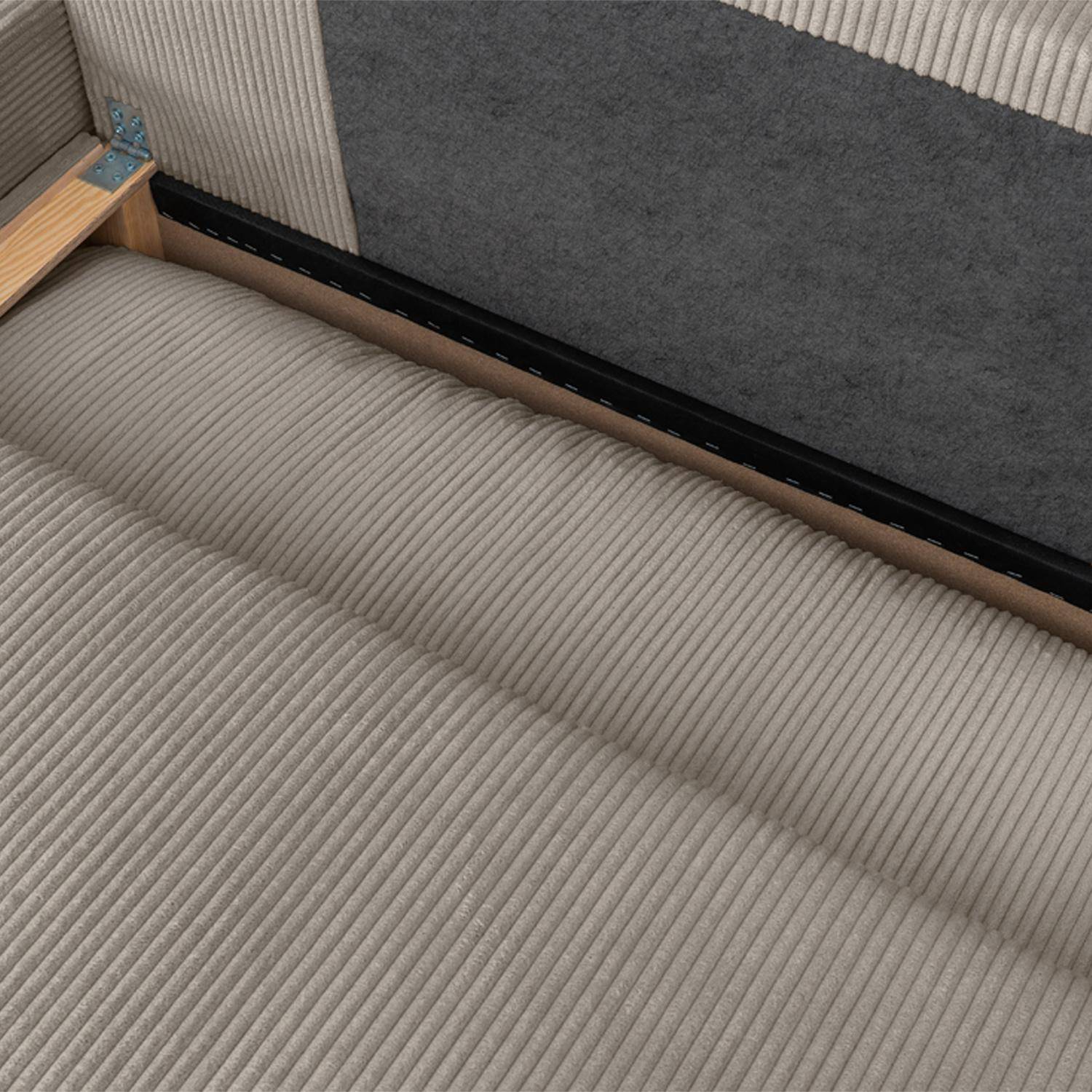Banquette canapé d'angle gauche convertible 3 places velours côtelé avec coffre taupe - Nelson Photo6