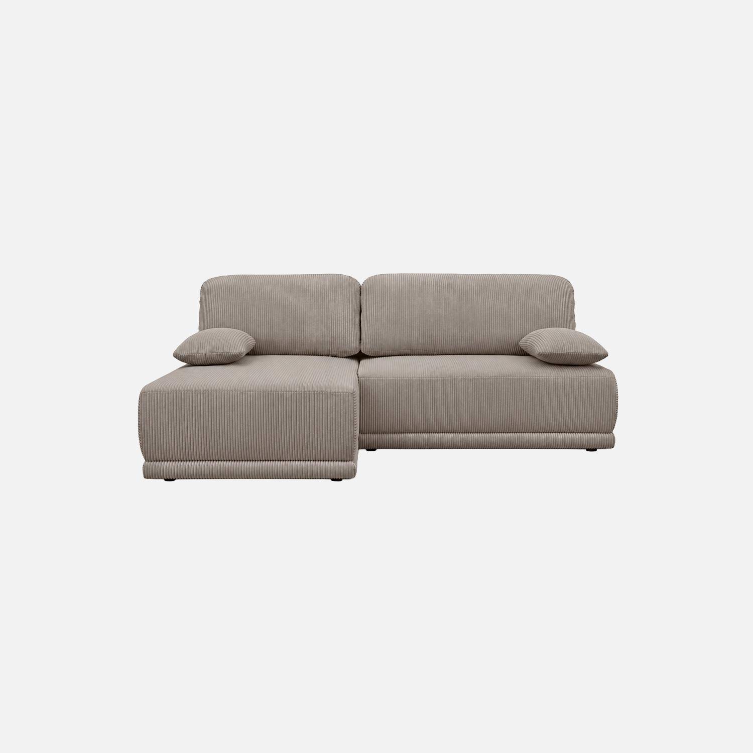 Banquette canapé d'angle gauche convertible 3 places velours côtelé avec coffre taupe - Nelson Photo3