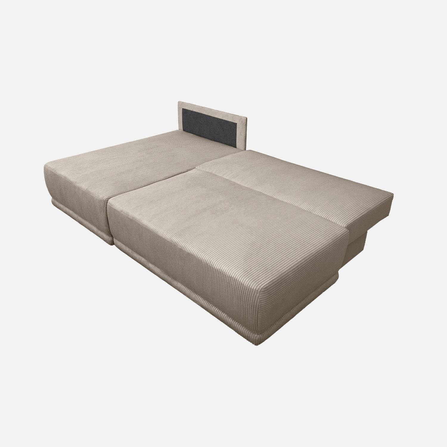 Banquette canapé d'angle gauche convertible 3 places velours côtelé avec coffre taupe - Nelson Photo4