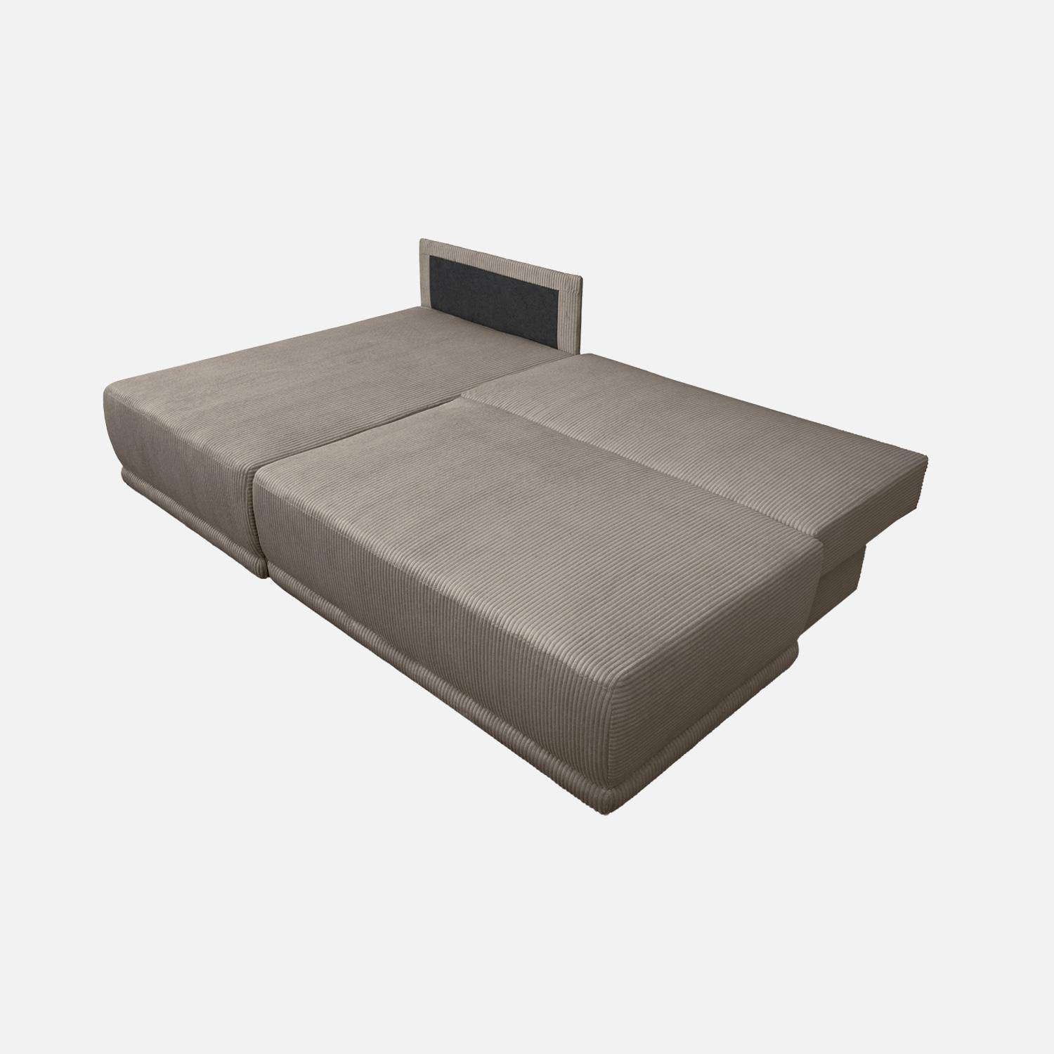 Banquette canapé d'angle gauche convertible 3 places velours côtelé avec coffre taupe - Nelson Photo5