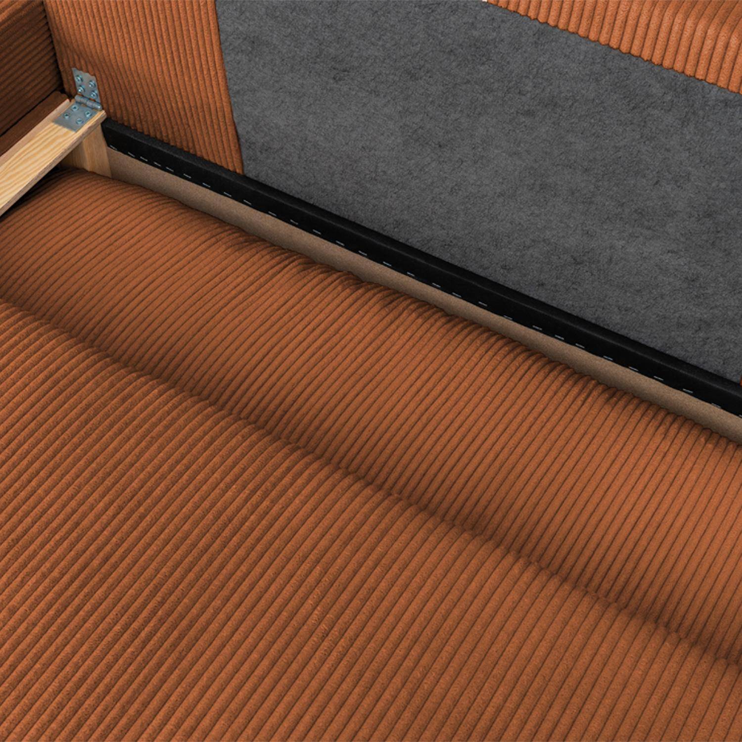 Banquette canapé d'angle gauche convertible 3 places velours côtelé avec coffre brique - Nelson Photo5