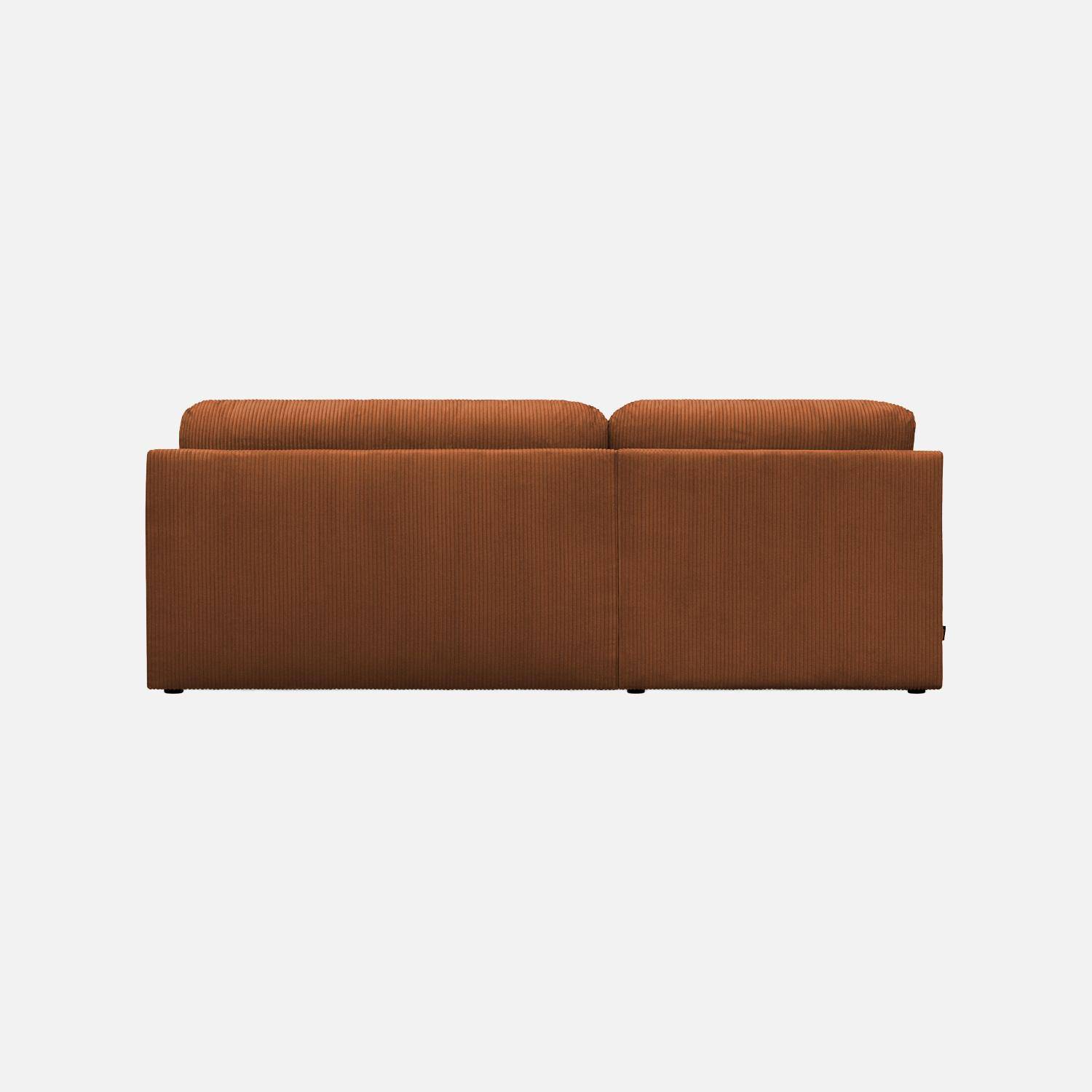 Banquette canapé d'angle gauche convertible 3 places velours côtelé avec coffre brique - Nelson Photo3