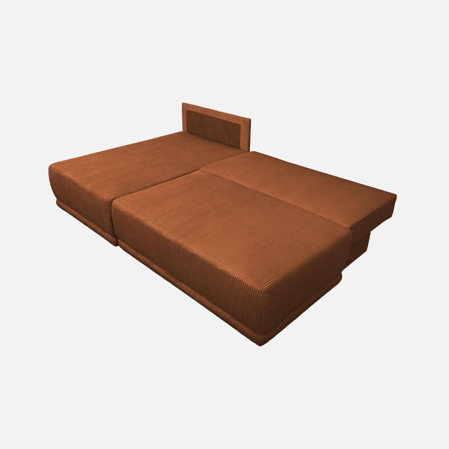 Banquette canapé d'angle gauche convertible 3 places velours côtelé avec coffre brique - Nelson Photo5