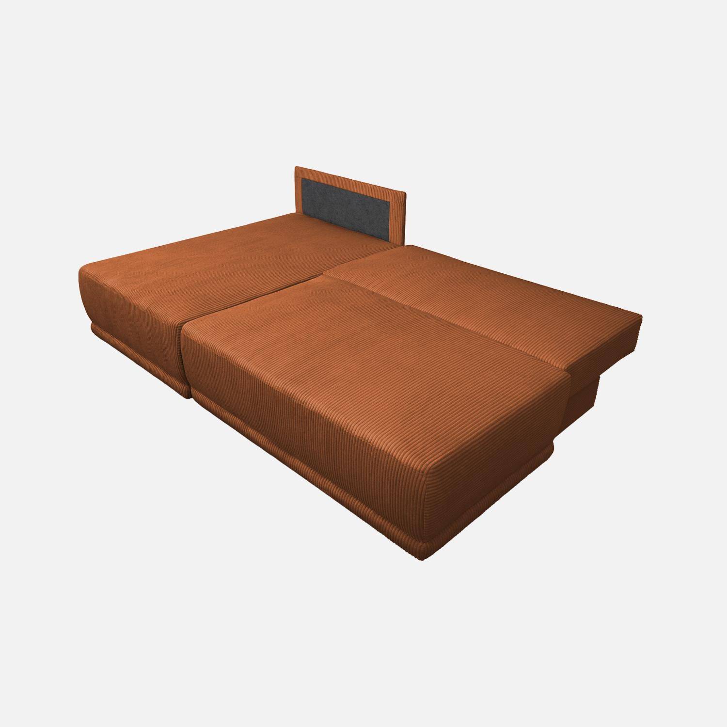 Banquette canapé d'angle gauche convertible 3 places velours côtelé avec coffre brique - Nelson,sweeek,Photo4
