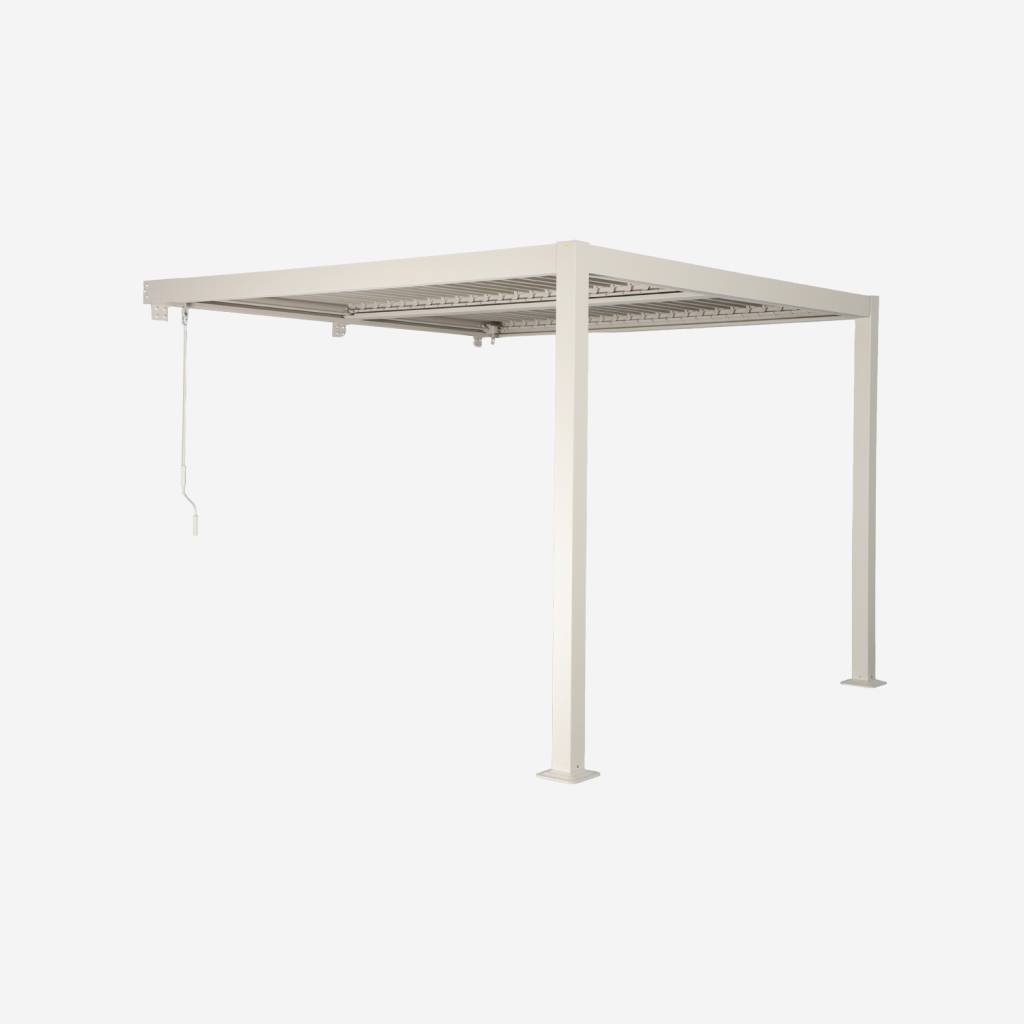 Pérgola bioclimática 3x3m de aluminio adosada con lamas orientables, Beige