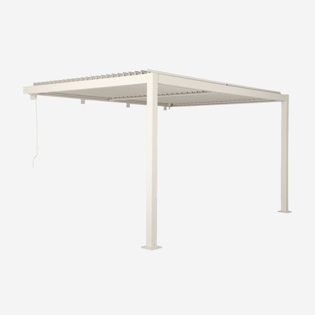 Pérgola bioclimática de alumínio adossada com lâminas orientáveis 3x4m, Bege