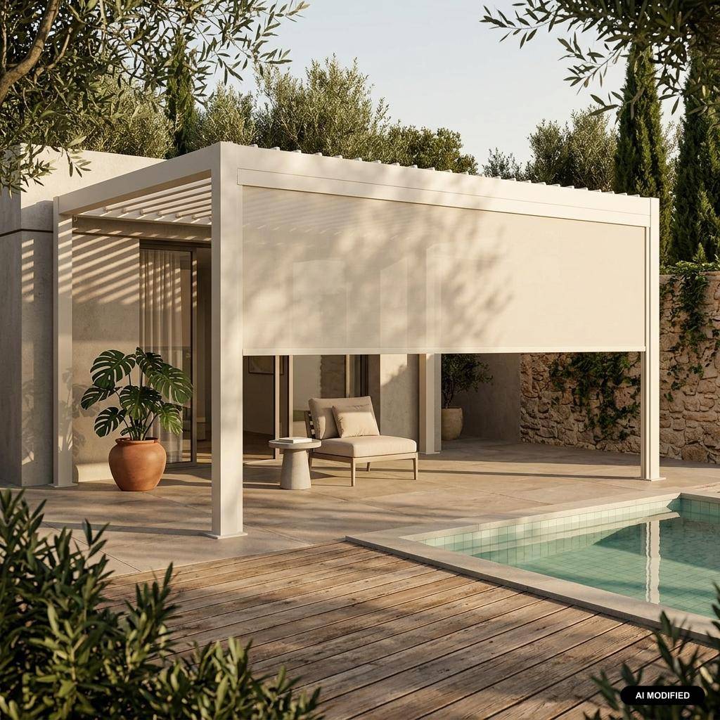  Tenda laterale avvolgibile alluminio e textilene per pergola, 4m, Palace tenda laterale avvolgibile 4m, Beige, 371.7x10x209 cm Photo1