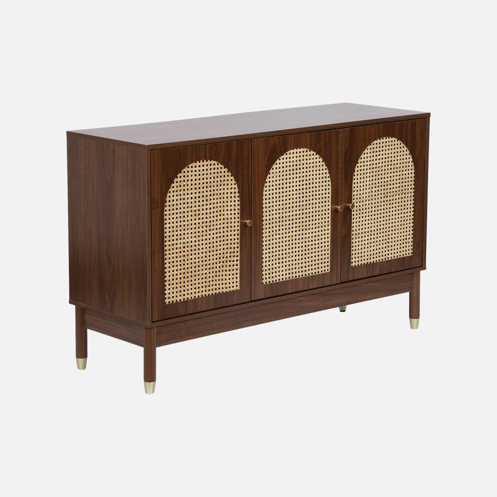Credenza decorazione legno e canna 3 ante 120cm, Noce