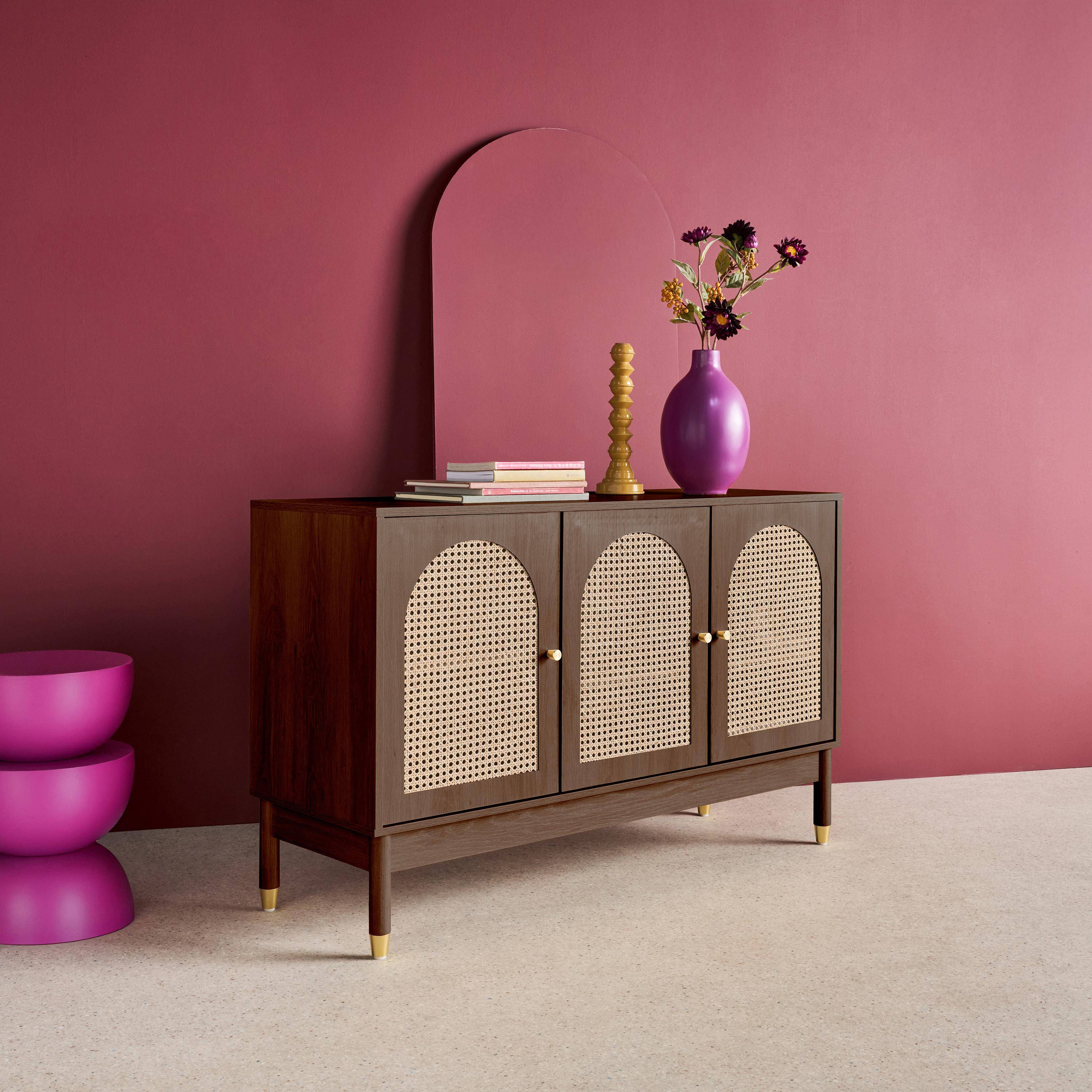Credenza decorazione legno e canna 3 ante 120cm, Judith, Noce, 120x40x75 cm Photo2