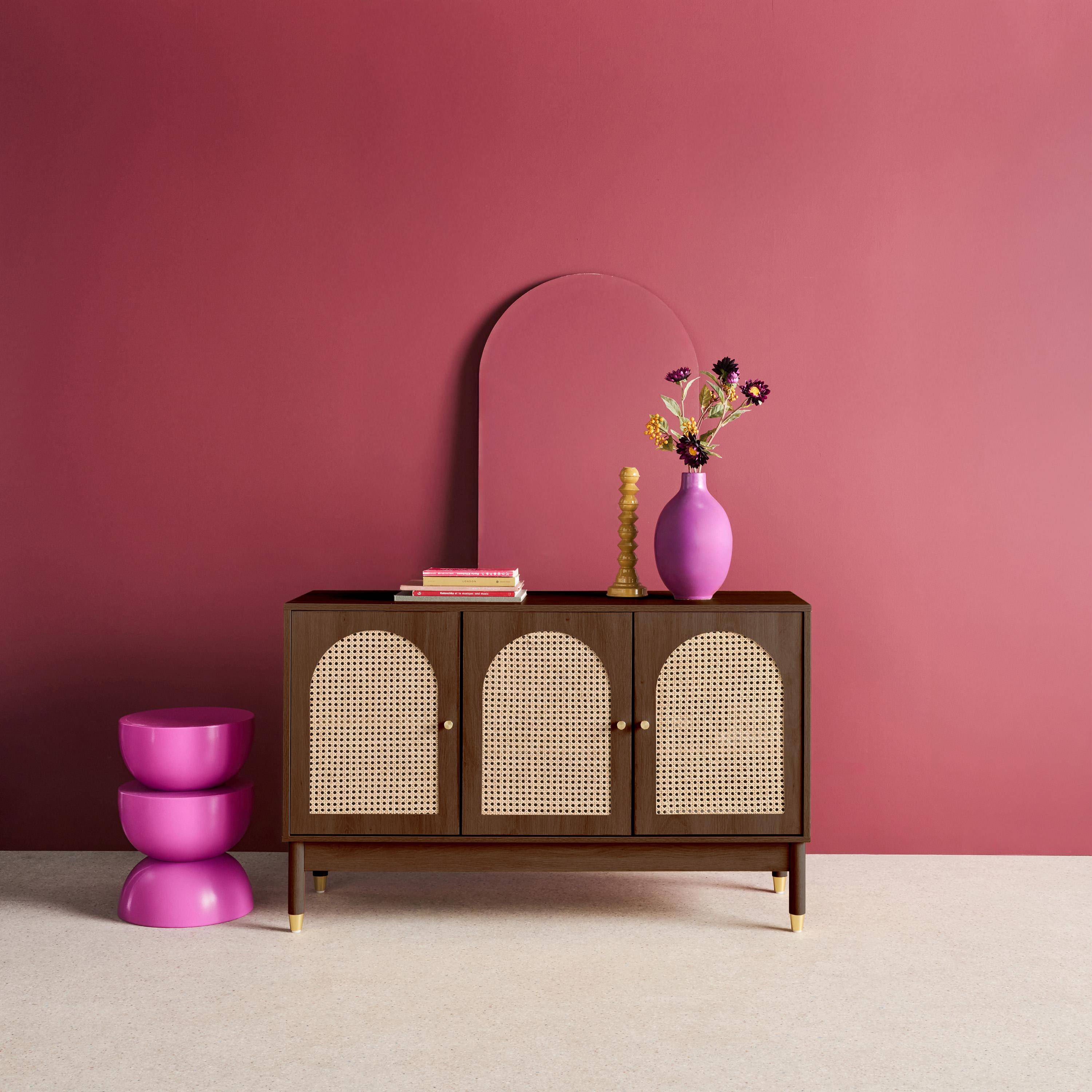Credenza decorazione legno e canna 3 ante 120cm, Judith, Noce, 120x40x75 cm Photo1