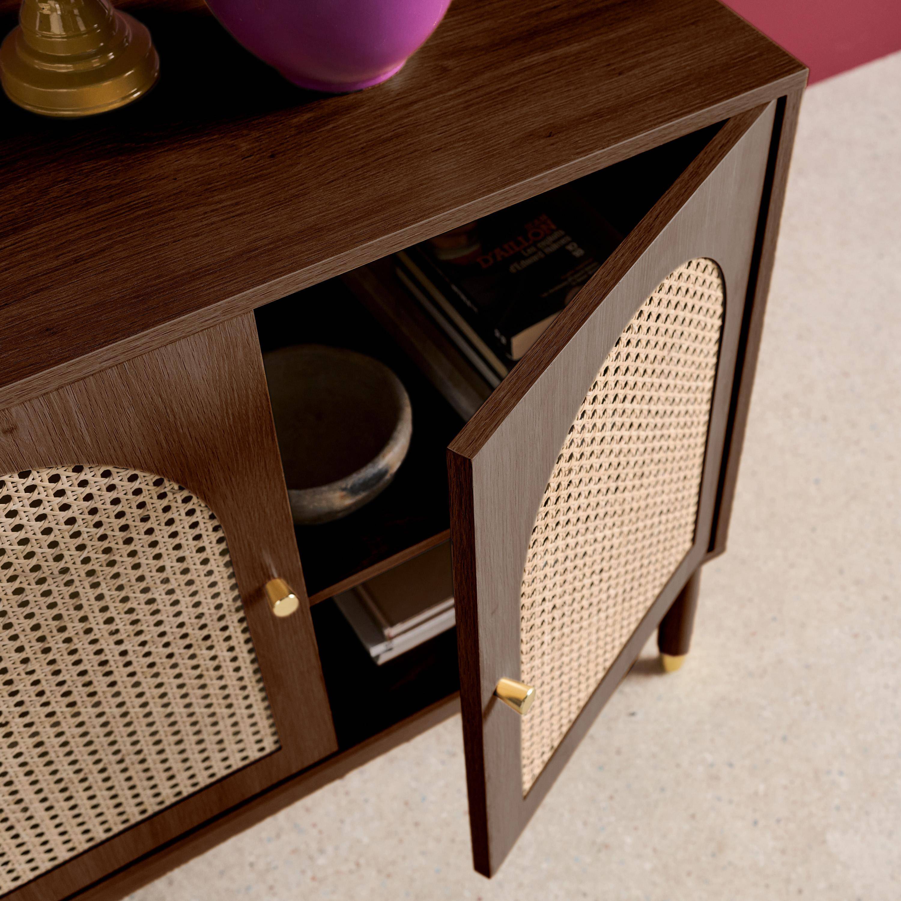 Credenza decorazione legno e canna 3 ante 120cm, Judith, Noce, 120x40x75 cm Photo3