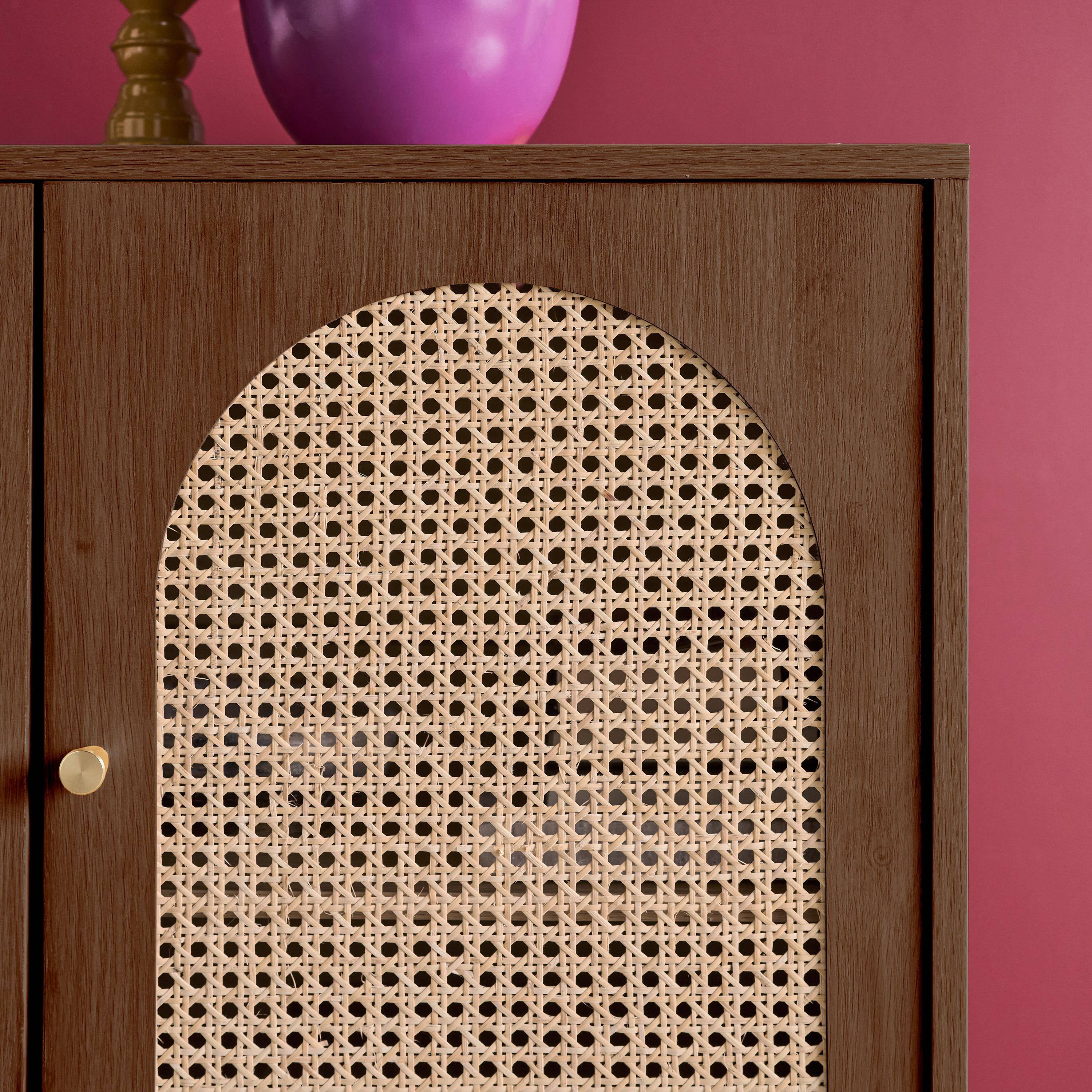 Credenza decorazione legno e canna 3 ante 120cm, Judith, Noce, 120x40x75 cm Photo5