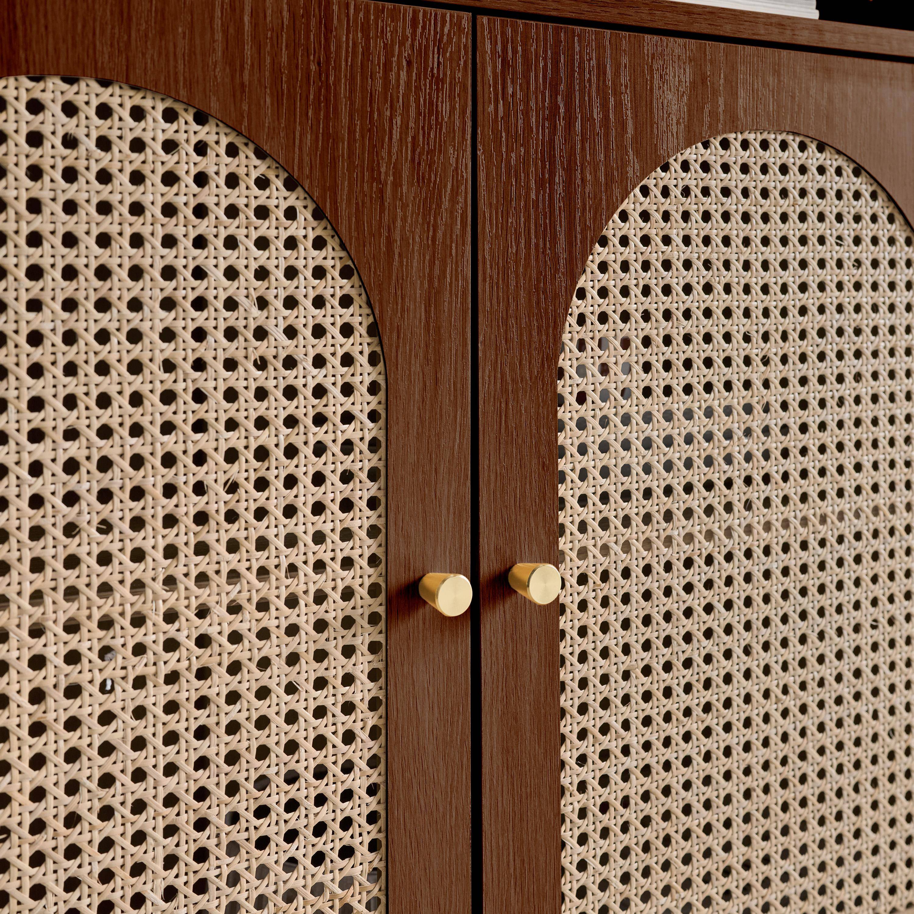 Libreria in legno e cannucciato con 2 ante a 4 livelli, Judith, Noce, 80x40x178 cm Photo4