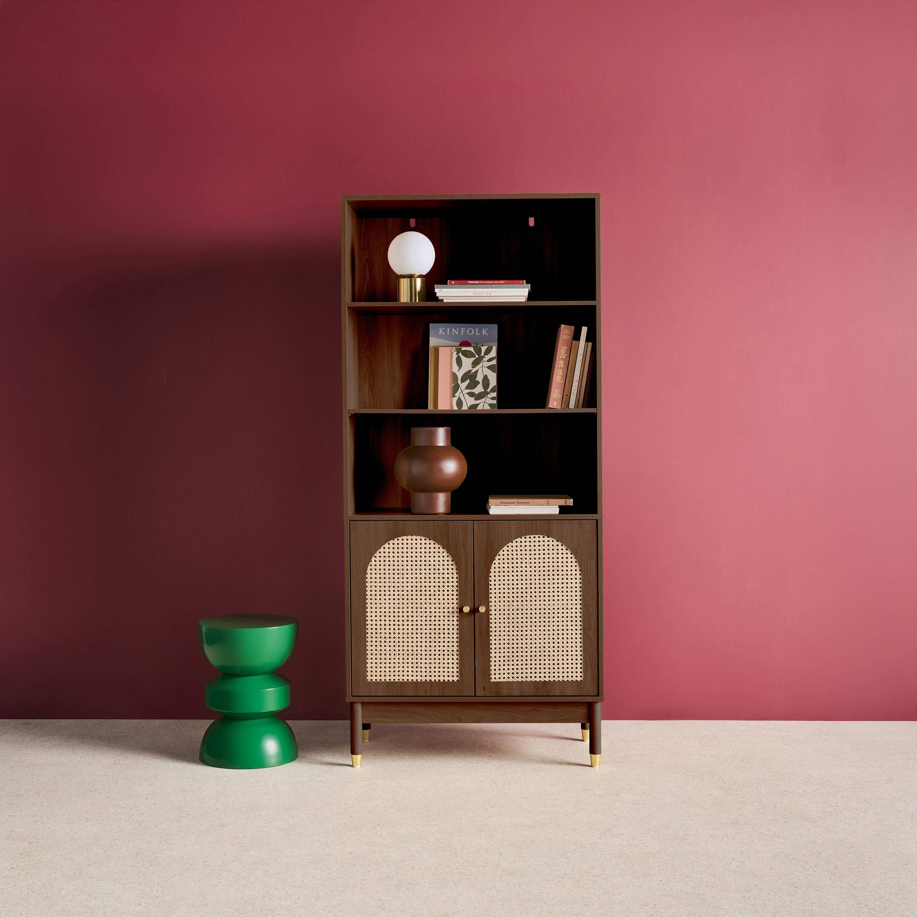 Libreria in legno e cannucciato con 2 ante a 4 livelli, Judith, Noce, 80x40x178 cm,sweeek,Photo1