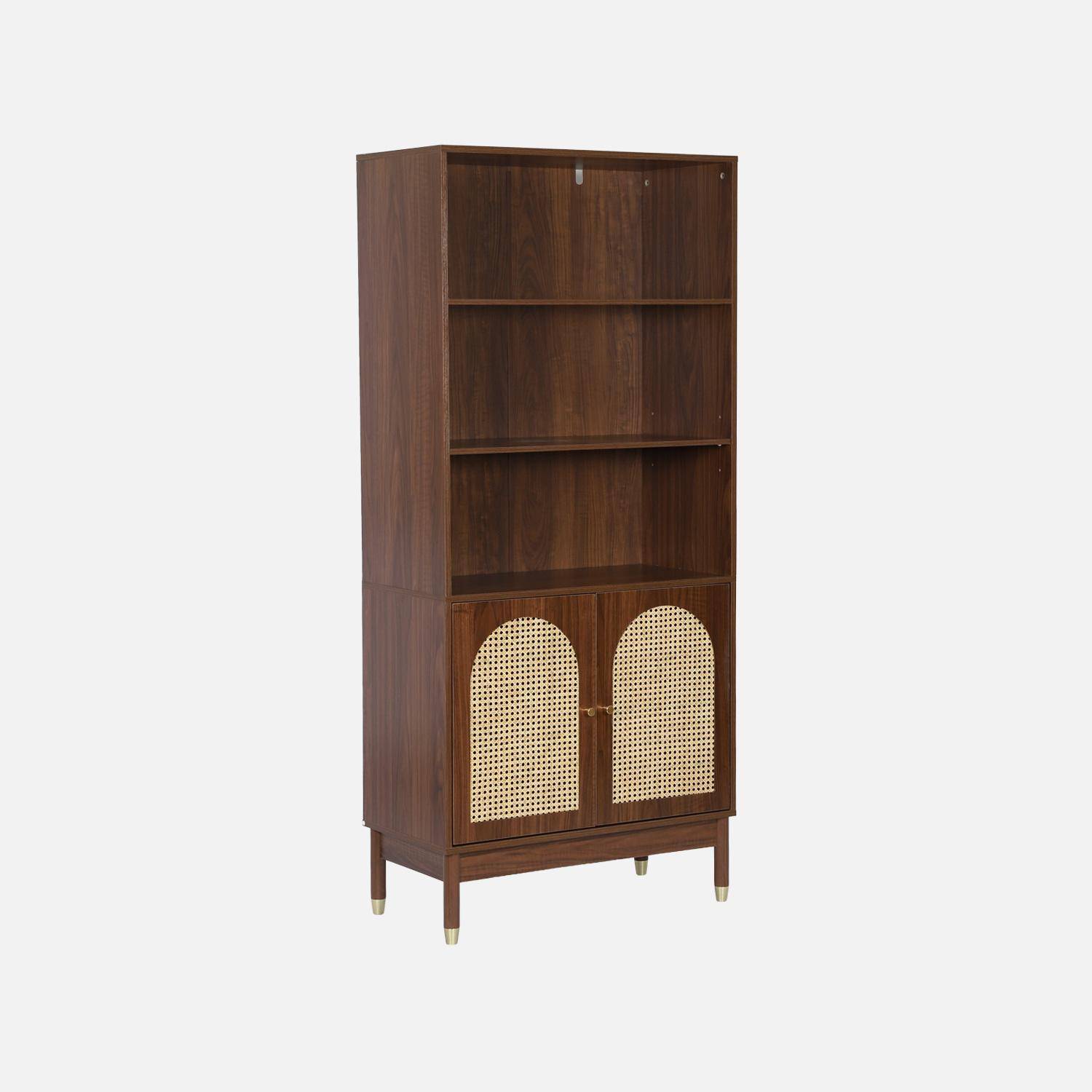 Libreria in legno e cannucciato con 2 ante a 4 livelli, Judith, Noce, 80x40x178 cm,sweeek,Photo7