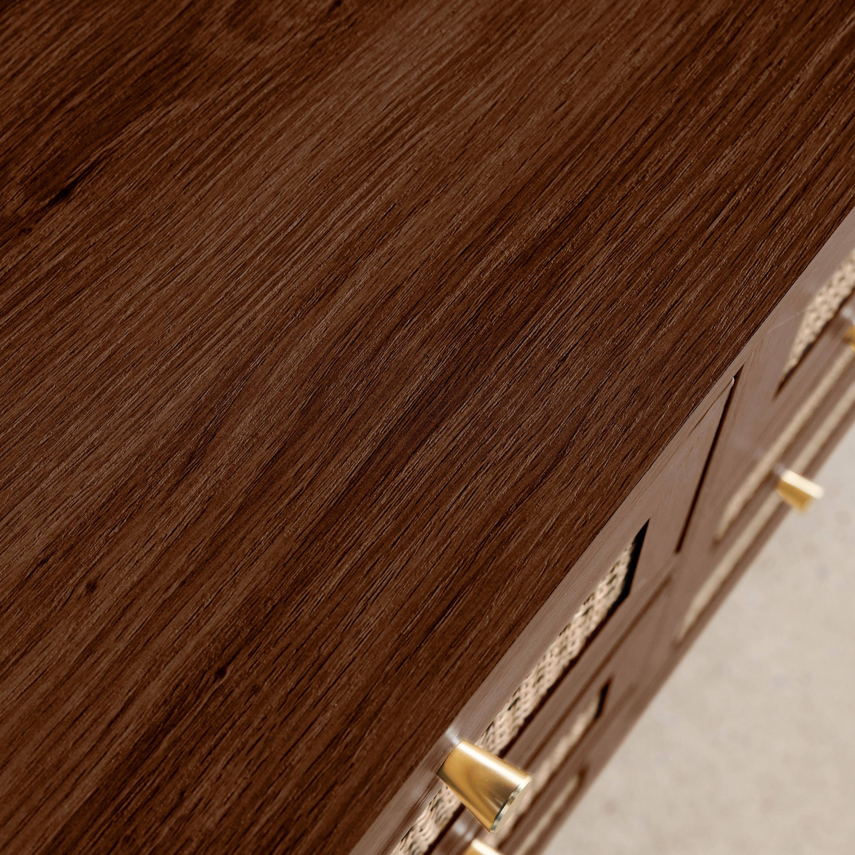 Cassettiera decorativa legno e rattan 6 cassetti, Judith, Noce, 120x40x80 cm Photo6