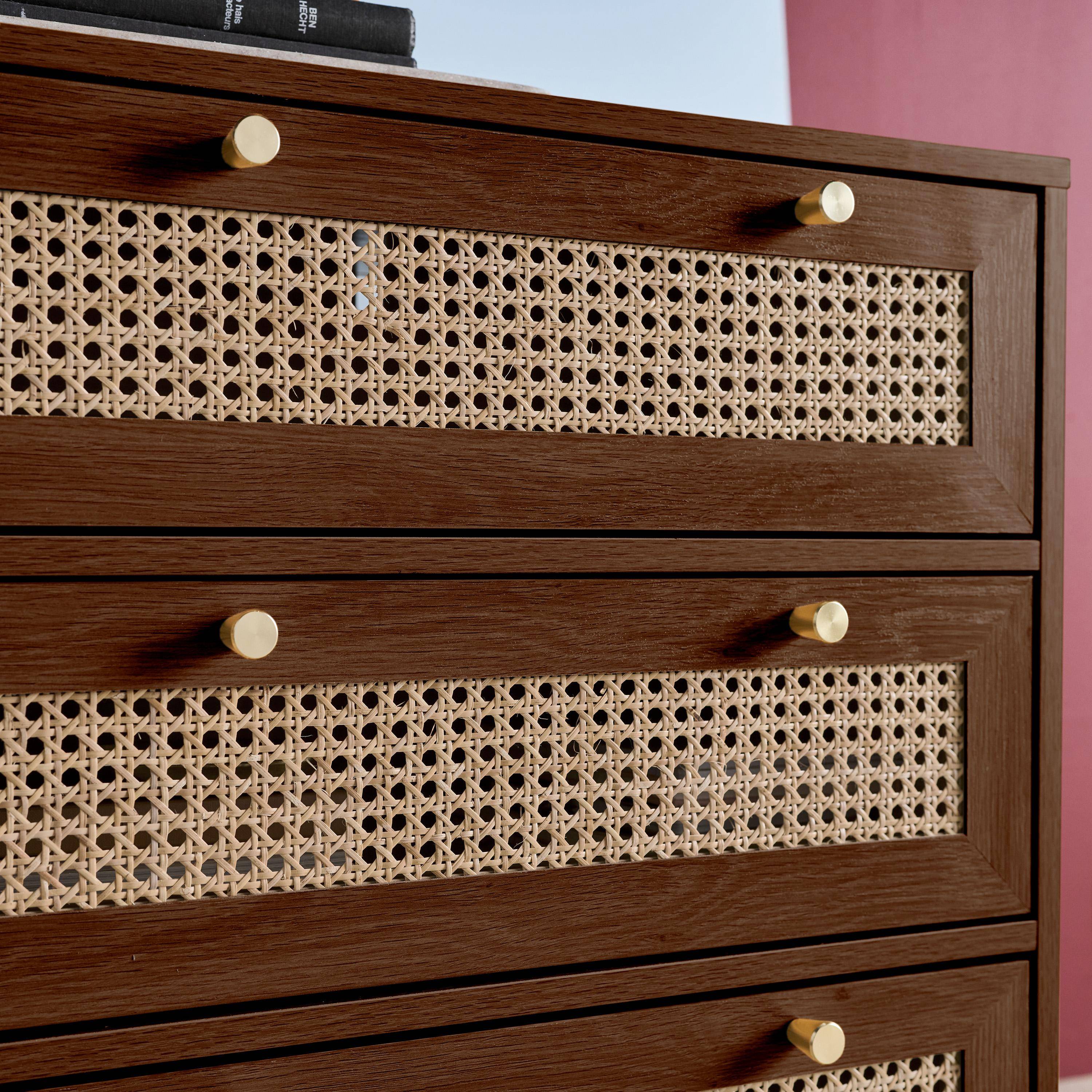 Cassettiera decorativa legno e rattan 6 cassetti, Judith, Noce, 120x40x80 cm Photo4