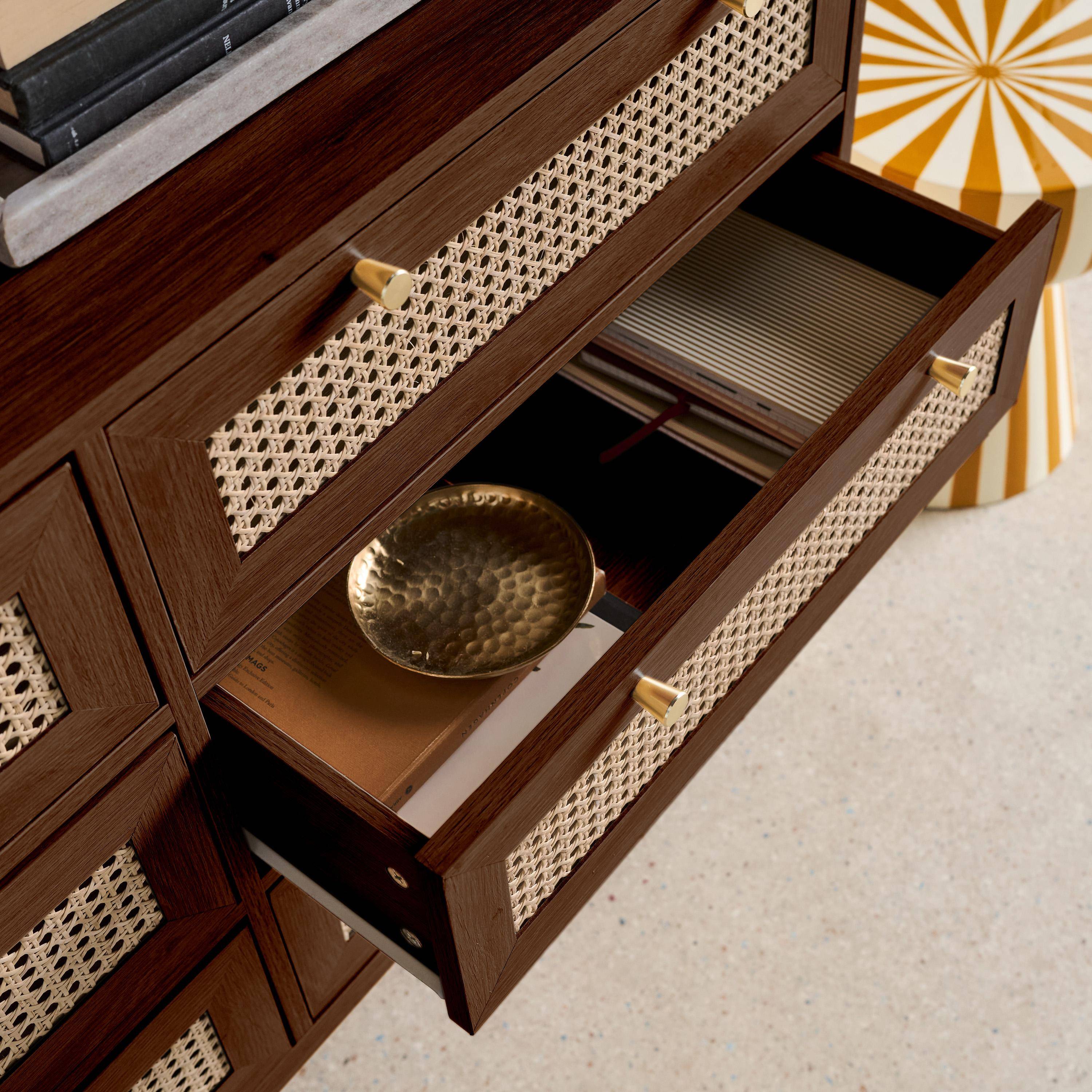 Cassettiera decorativa legno e rattan 6 cassetti, Judith, Noce, 120x40x80 cm,sweeek,Photo3