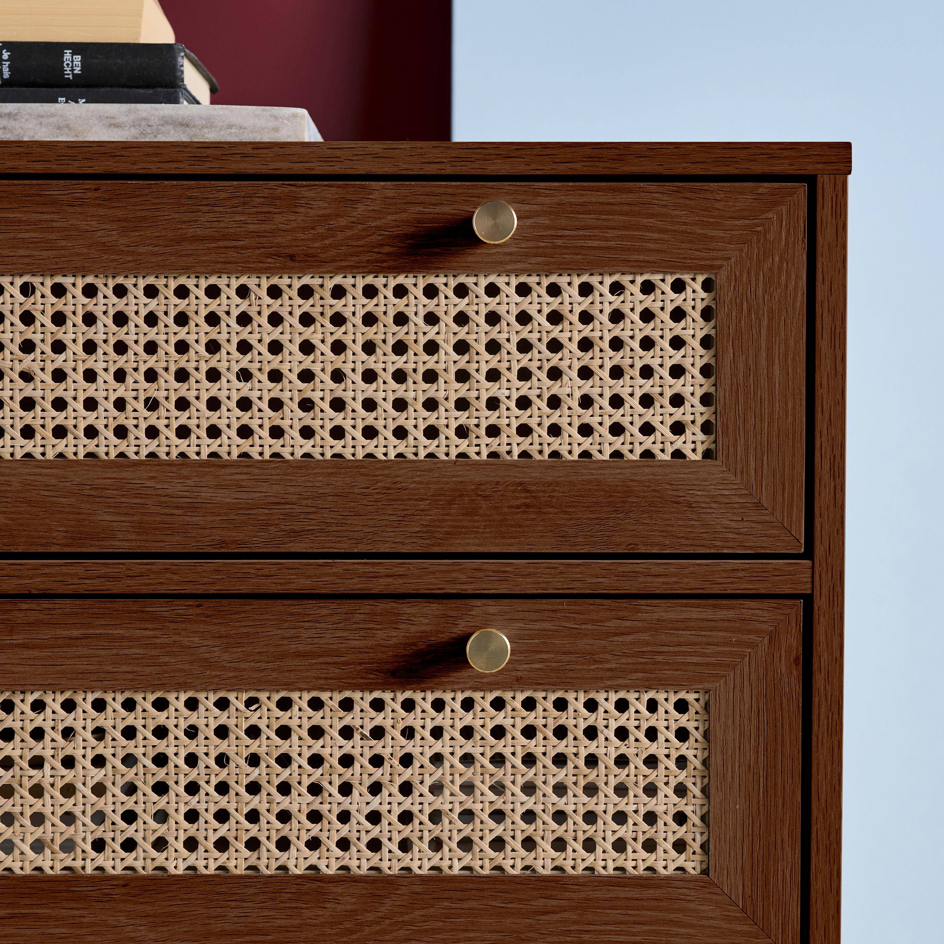 Cassettiera decorativa legno e rattan 6 cassetti, Judith, Noce, 120x40x80 cm,sweeek,Photo5