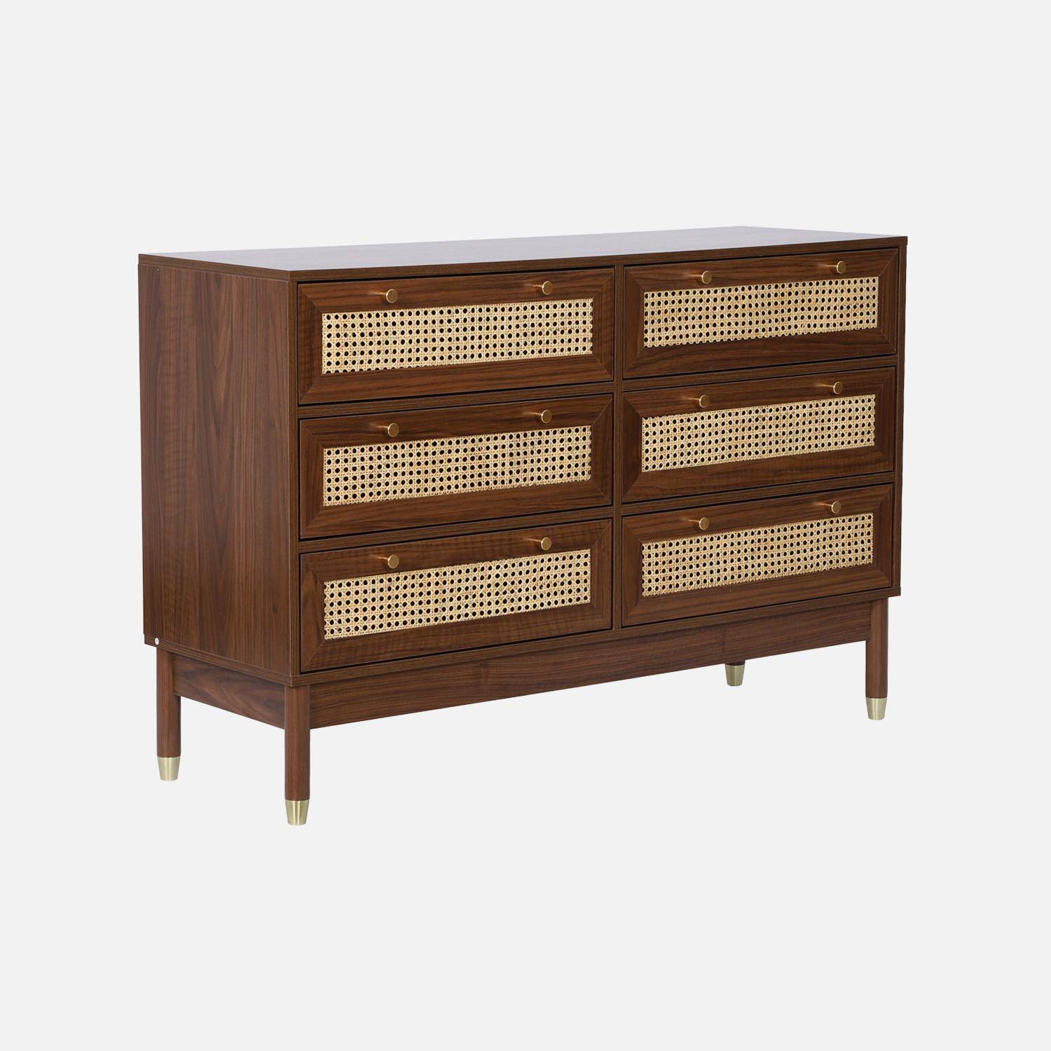 Cassettiera decorativa legno e rattan 6 cassetti, Judith, Noce, 120x40x80 cm,sweeek,Photo7