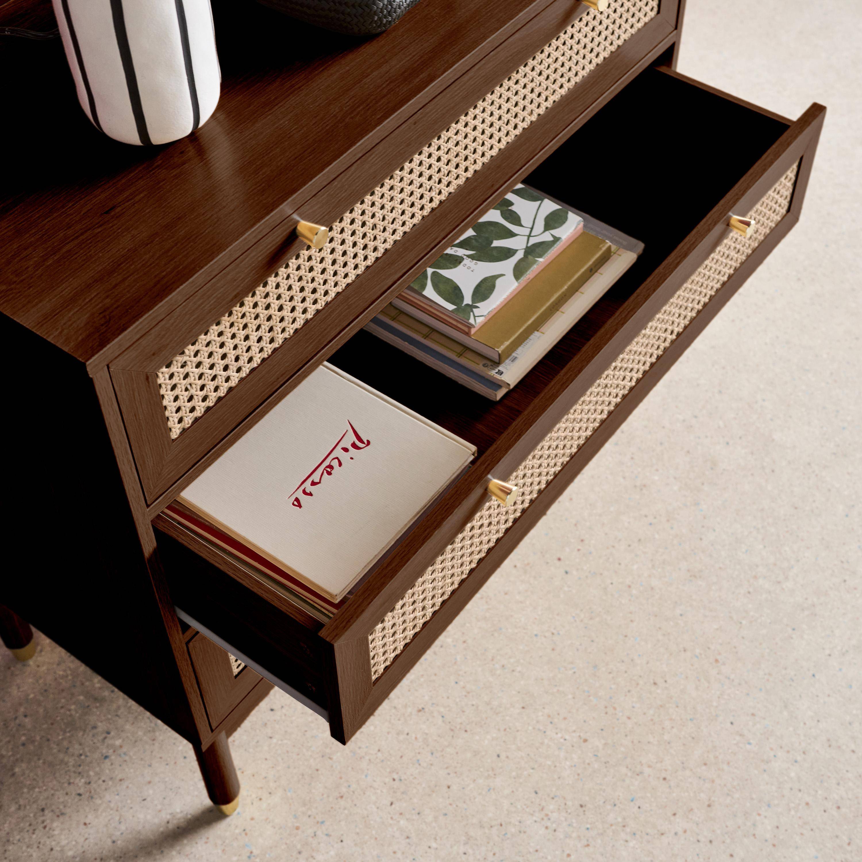 Cassettiera decorazione legno e cannage 3 cassetti, Judith, Noce, 90x40x80 cm,sweeek,Photo3