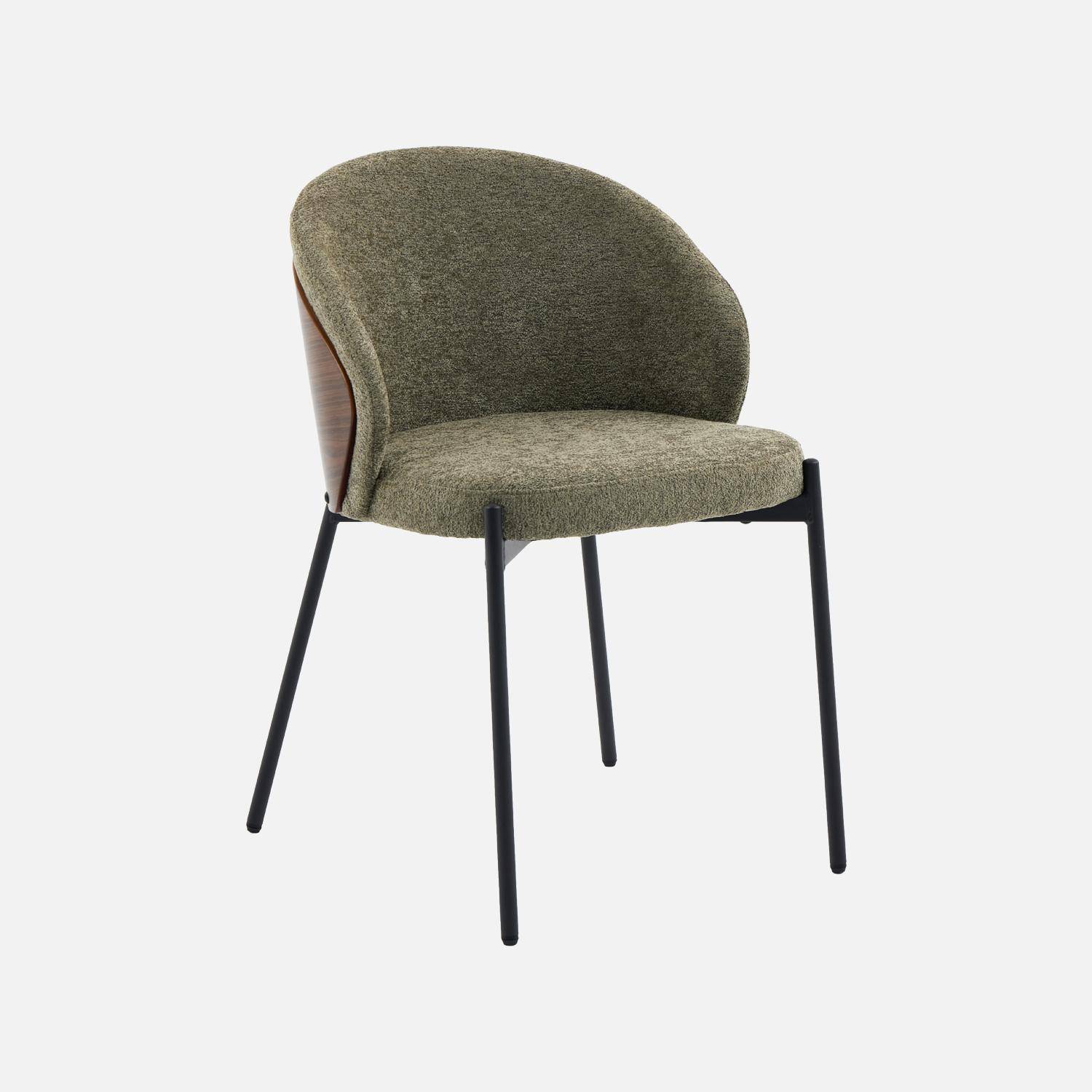 Lot de 2 chaises bois de peuplier teinté noyer, acier noir et tissu texturé kaki - Paul,sweeek,Photo3