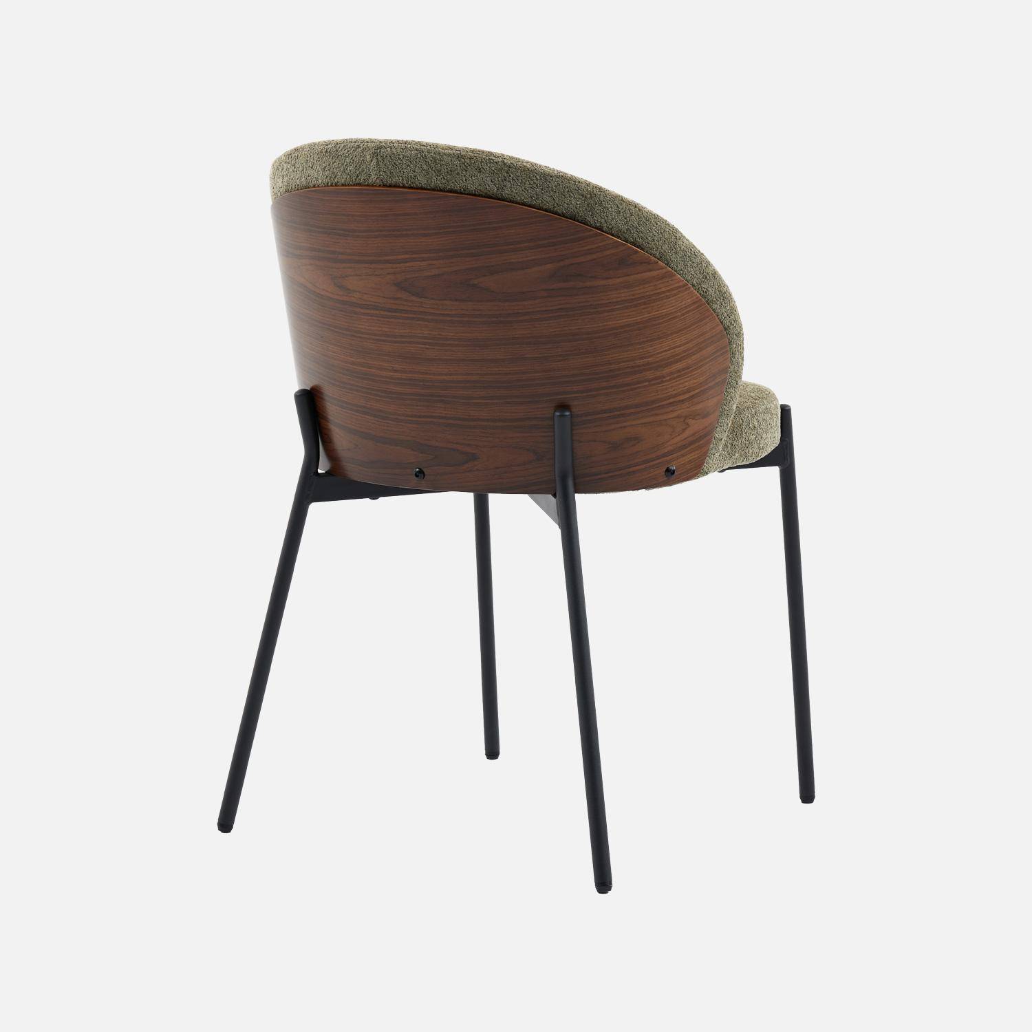 Lot de 2 chaises bois de peuplier teinté noyer, acier noir et tissu texturé kaki - Paul Photo5