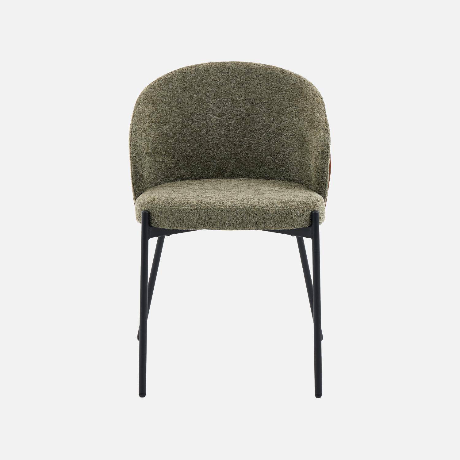 Lot de 2 chaises bois de peuplier teinté noyer, acier noir et tissu texturé kaki - Paul Photo4