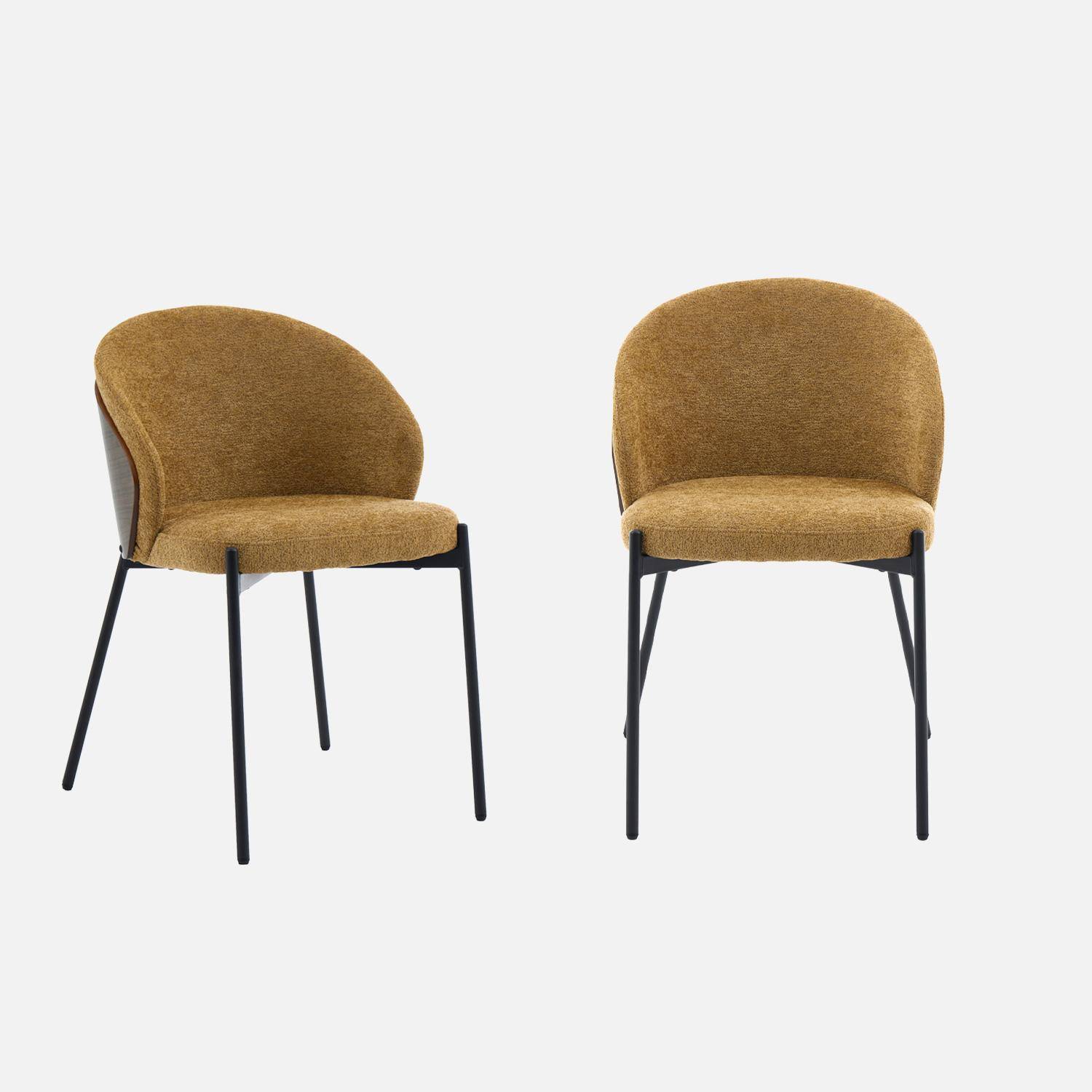 Lot de 2 chaises bois de peuplier teinté noyer, acier noir et tissu texturé moutarde - Paul Photo2