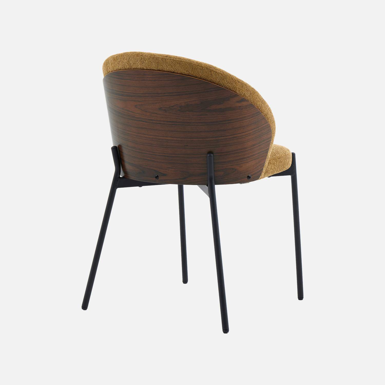 Lot de 2 chaises bois de peuplier teinté noyer, acier noir et tissu texturé moutarde - Paul Photo5